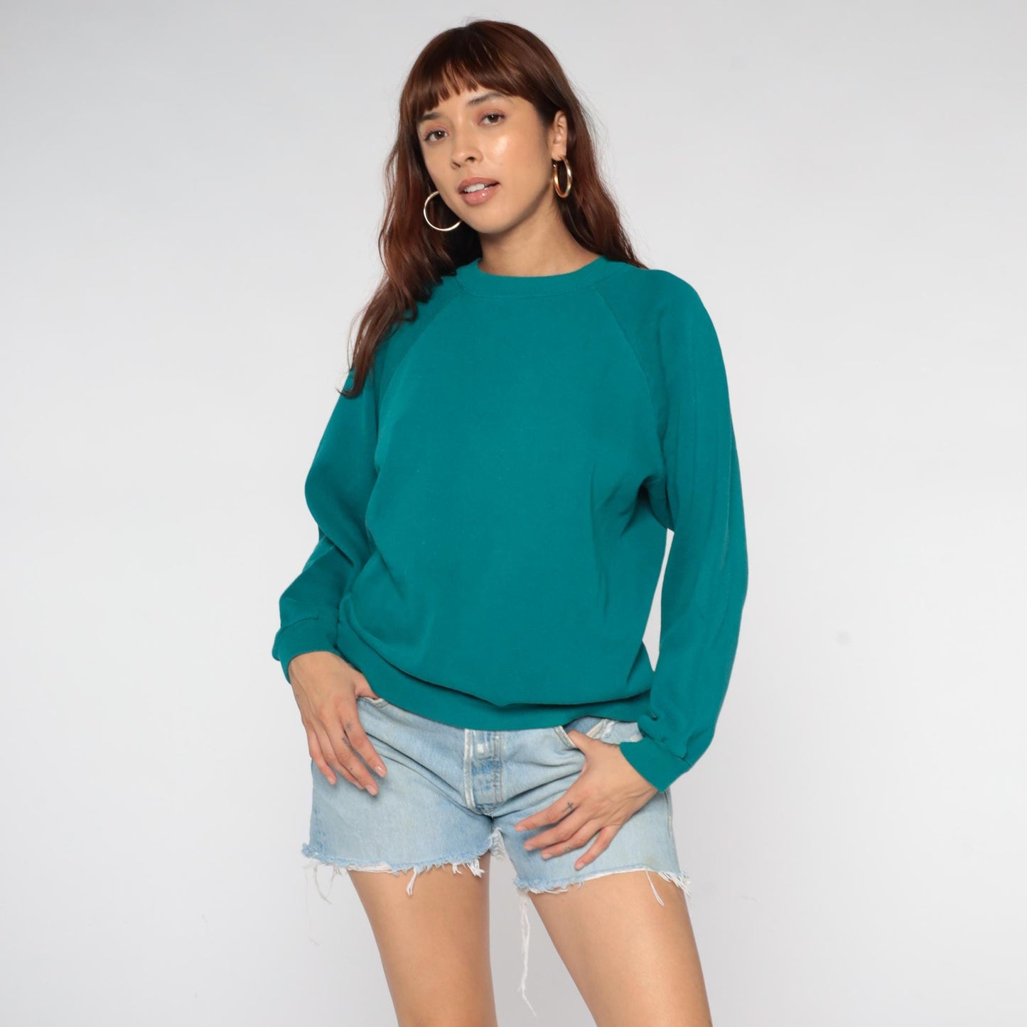 90s JAM Teal Crewneck Sweatshirt Raglan Sleeves Distressed Large L