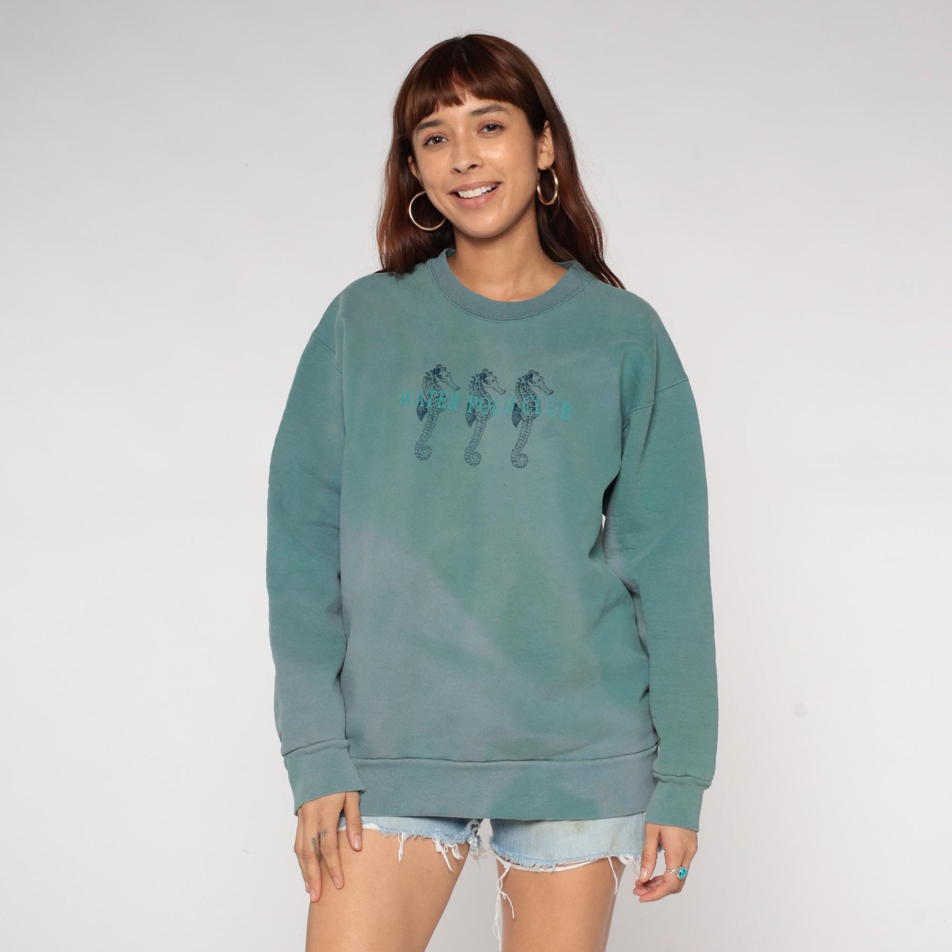 90s Jansport Water Polo Club Sweatshirt Sage Green Seahorse Graphic Large L