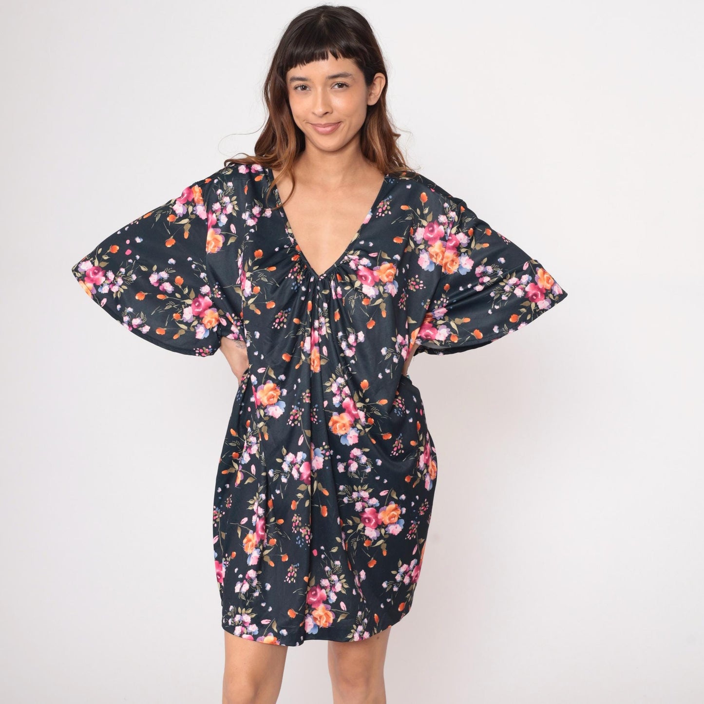 90s Only Necessities Floral Mini Dress V-Neck Empire Waist Plus Size 5X