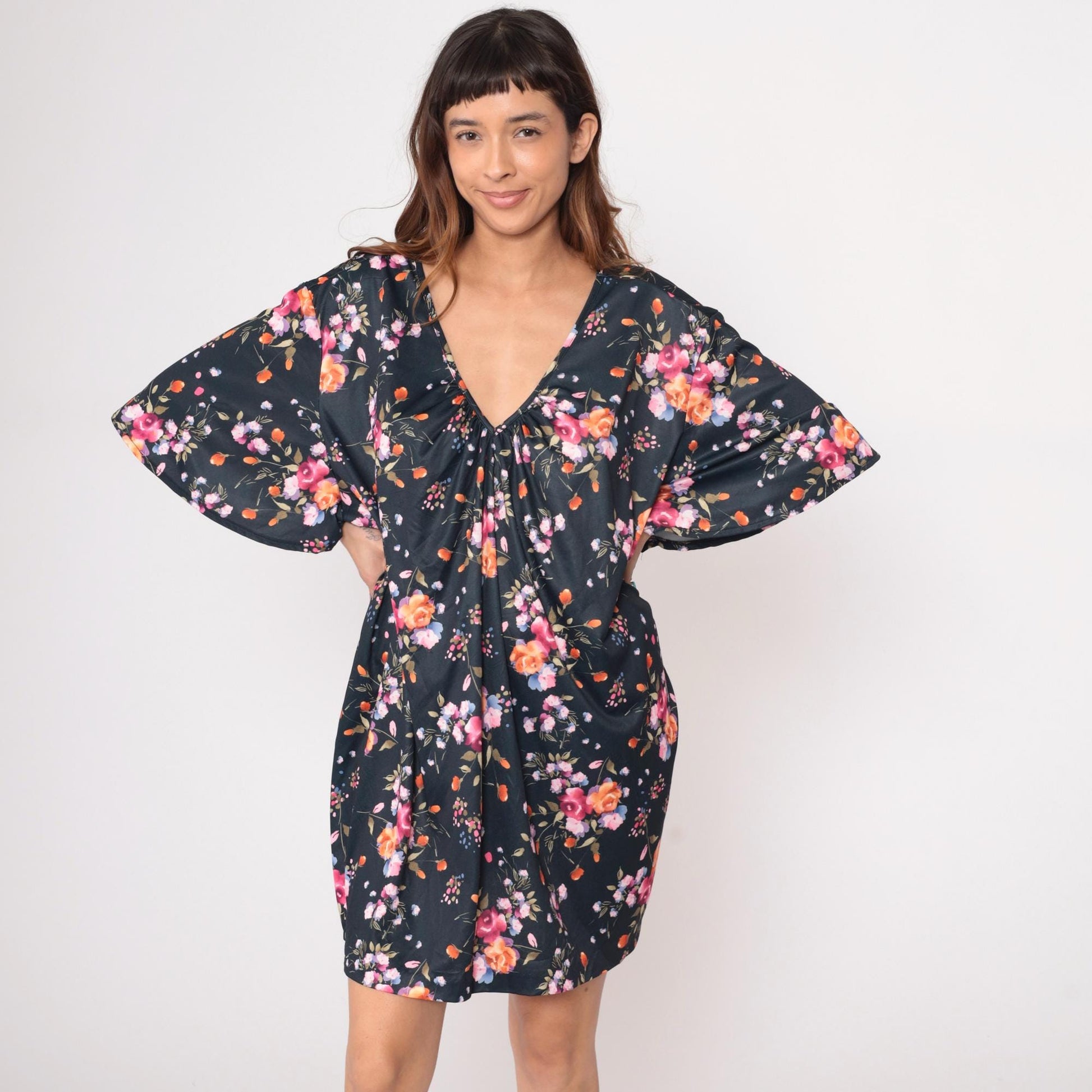 90s Only Necessities Floral Mini Dress V-Neck Empire Waist Plus Size 5X
