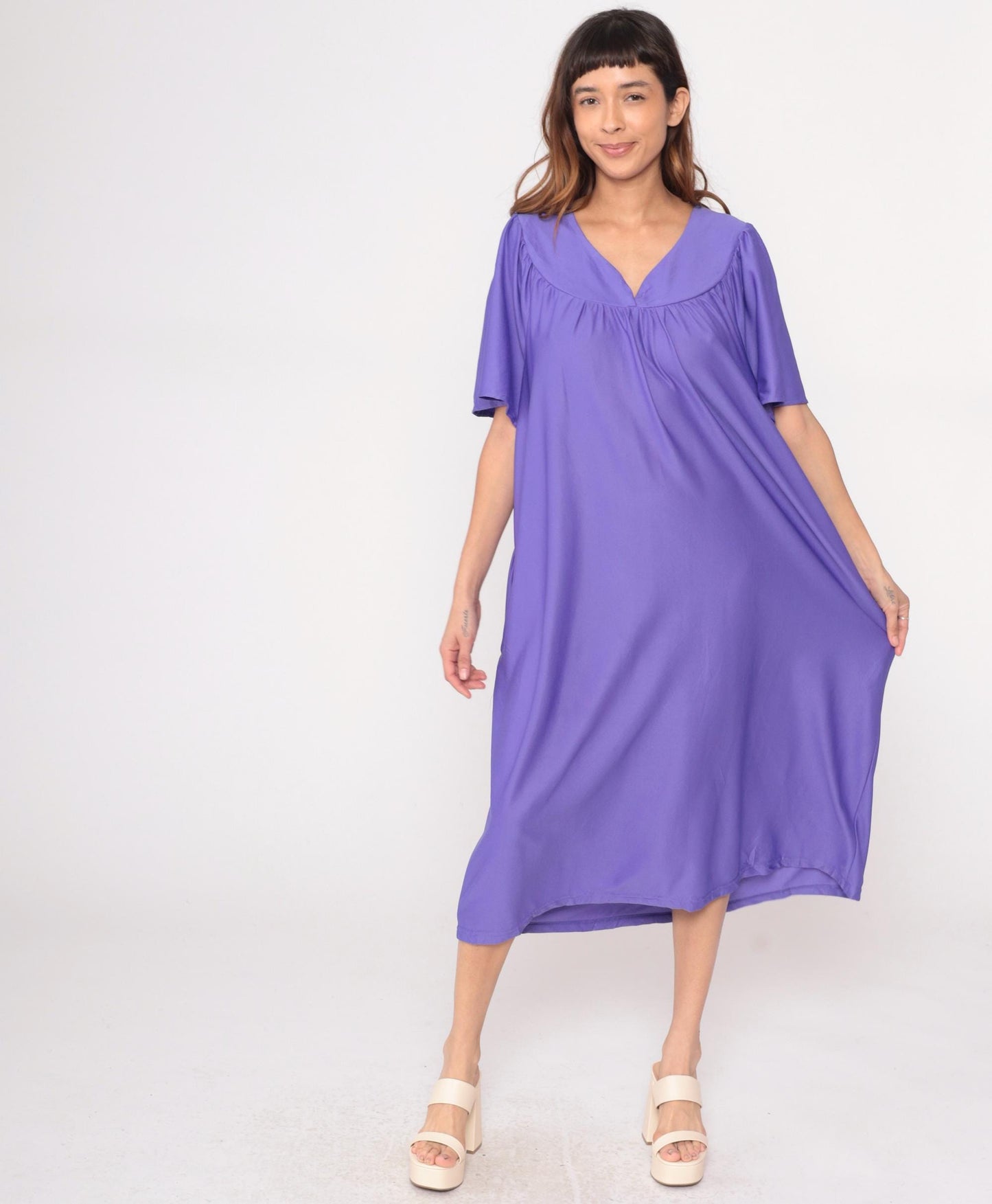 Y2K Purple Caftan Dress Anthony Richards Flutter Sleeve Midi Plus Size XXL
