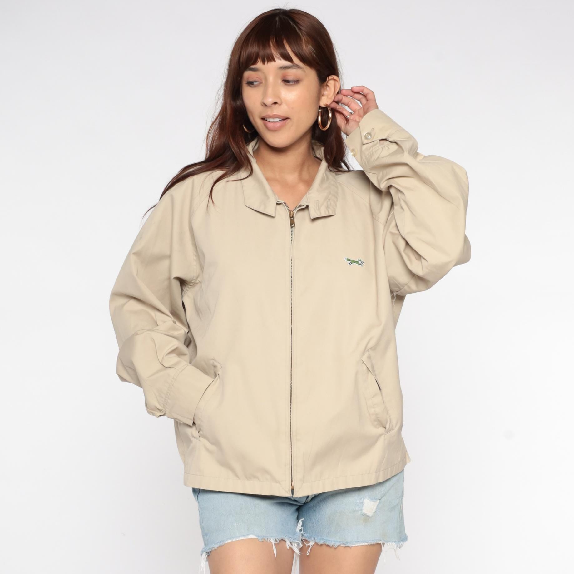 80s The Fox Beige Zip-Up Jacket Pointed Collar Embroidered Logo Medium
