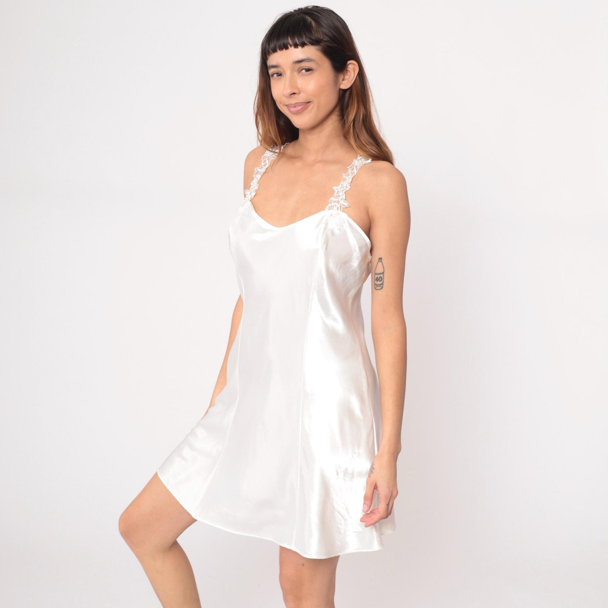 90s California Dynasty White Slip Dress Lace Sweetheart Knee Length Large L