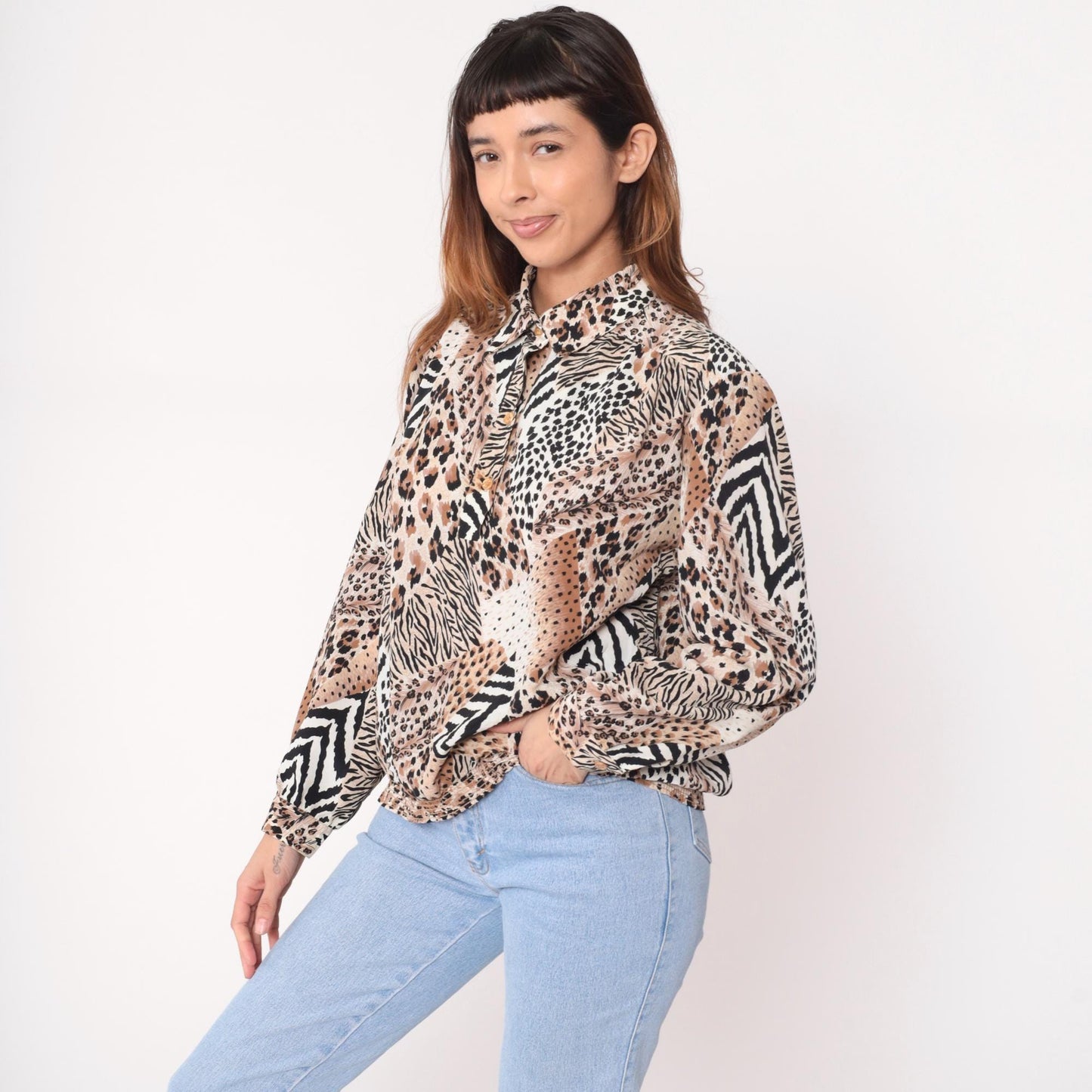 90s Da Rue Animal Print Blouse Leopard Zebra Cheetah Multicolor Medium M