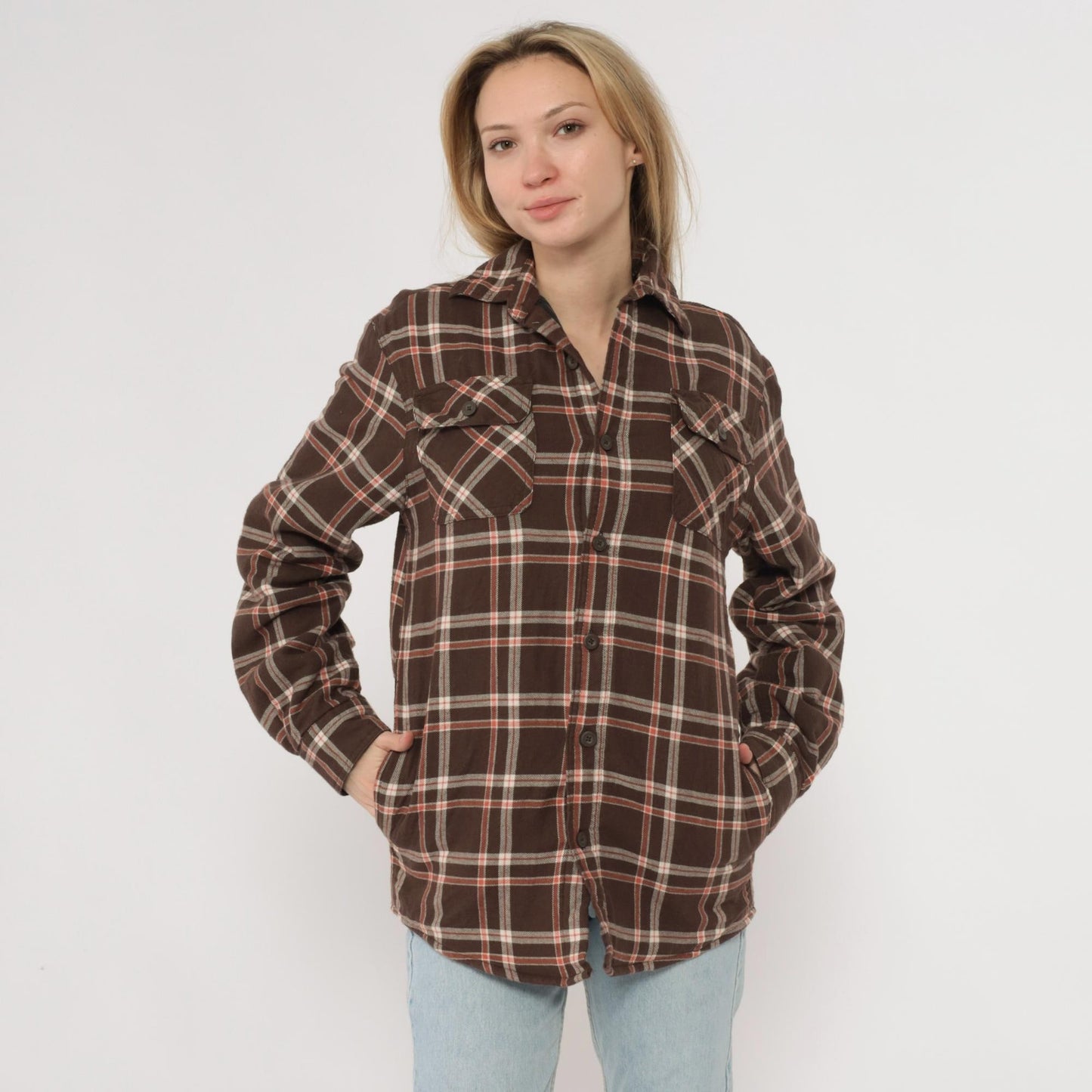 Y2K Wrangler Brown Plaid Quilted Flannel Shirt Small S