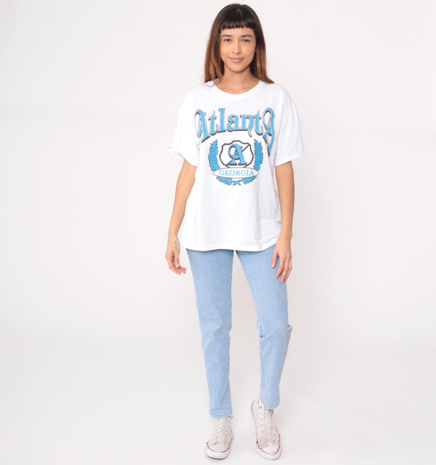 90s Atlanta Georgia Jerzees T-Shirt White Graphic Logo Large L