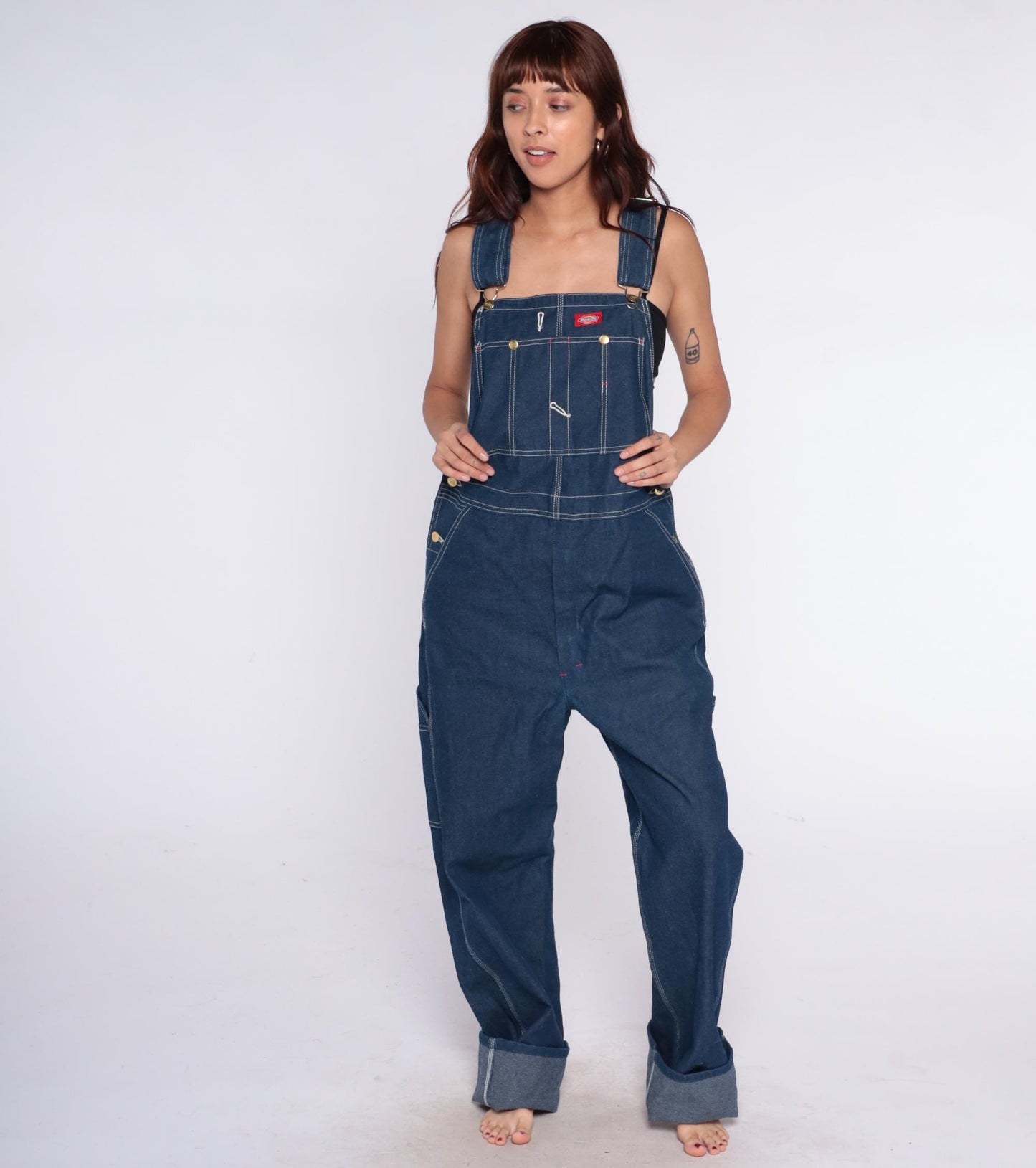 Dickies Navy Denim Overalls 90s Workwear Dungarees Unisex Large L