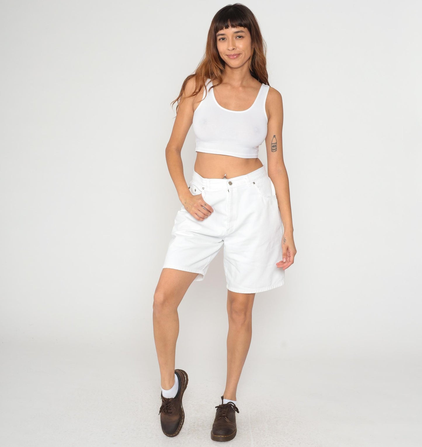 90s American Weekend White Cotton Shorts High Waisted Button Fly Large L