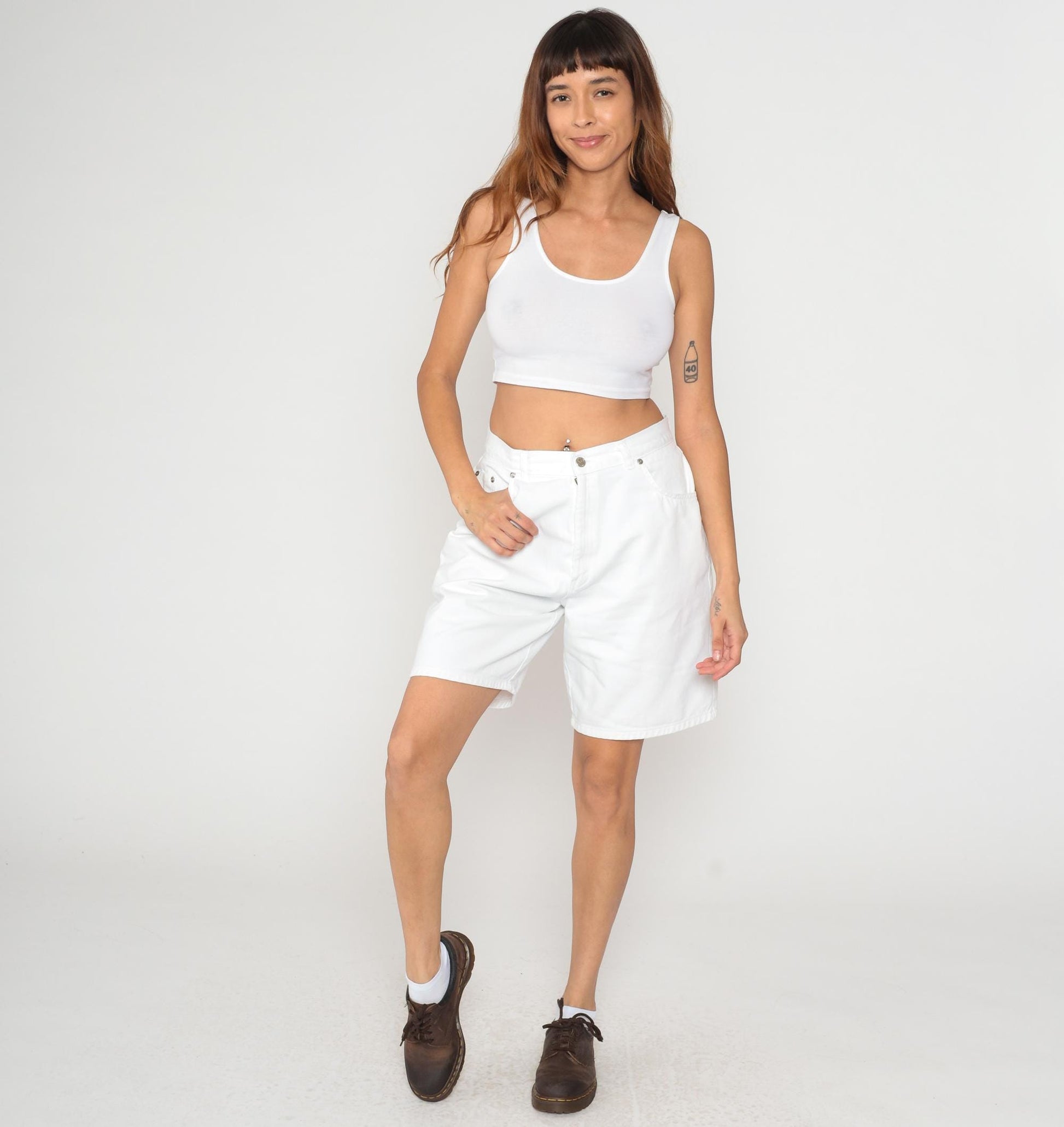 90s American Weekend White Cotton Shorts High Waisted Button Fly Large L