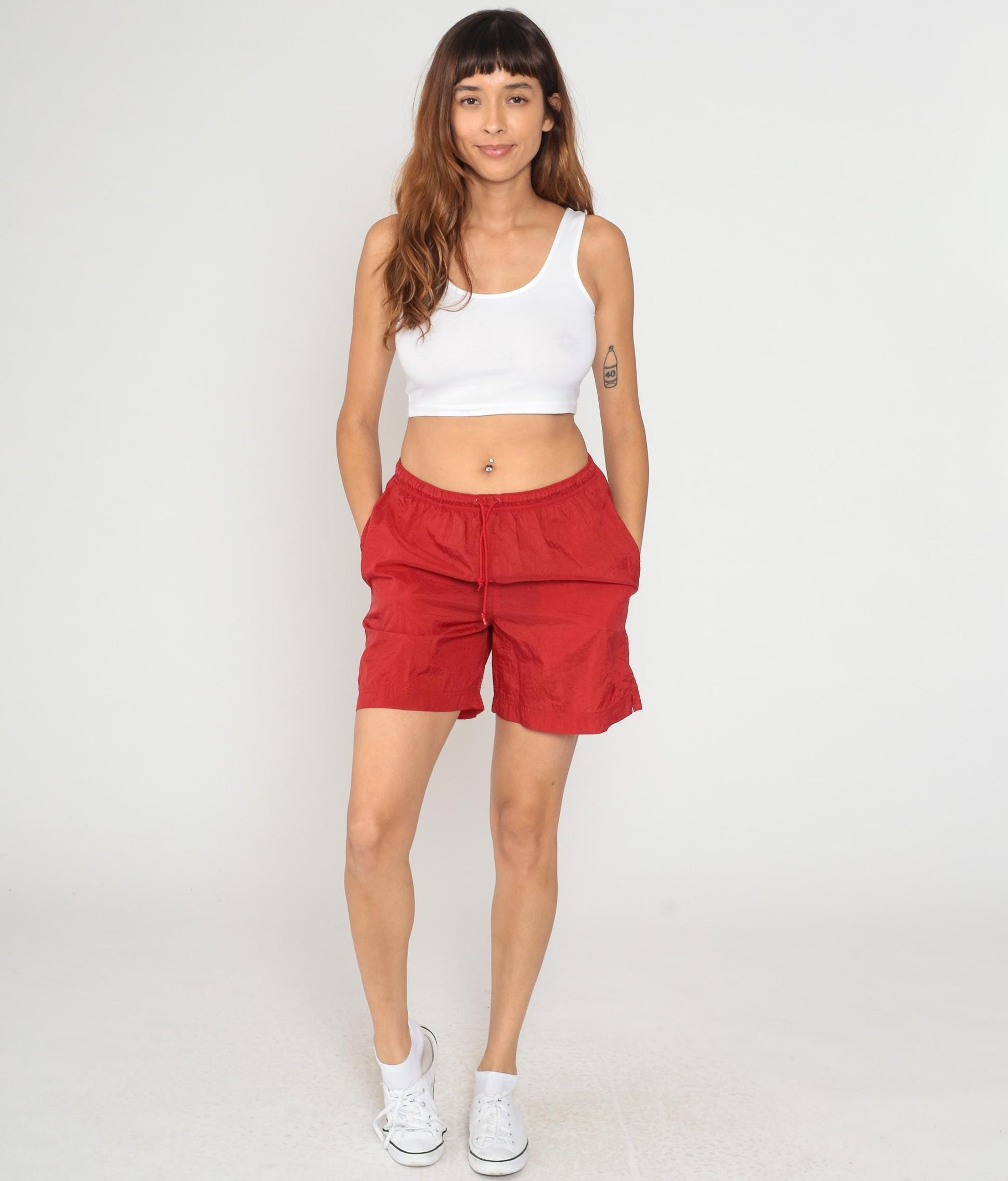 90s Nike Red Athletic Shorts Elastic Waist Swoosh Small S