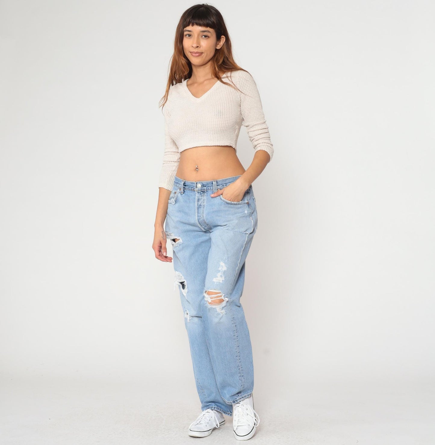 90s Levi's 501 Light Blue Distressed Denim Jeans Straight Leg 34