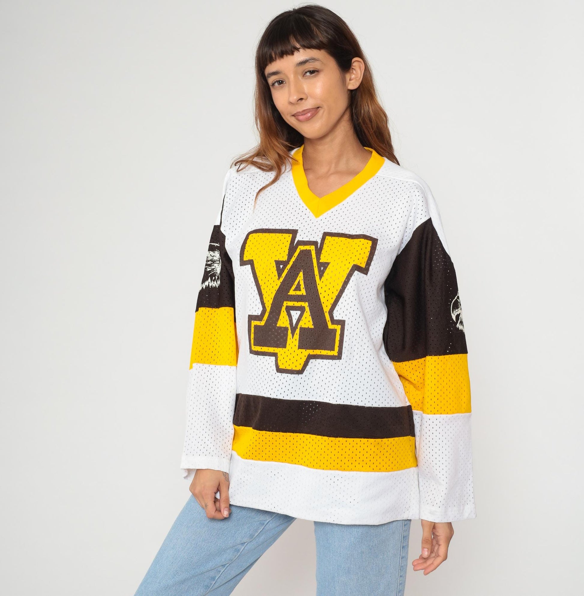 80s Westwood Sports Hockey Jersey Eagle Logo Colorblock White Medium M