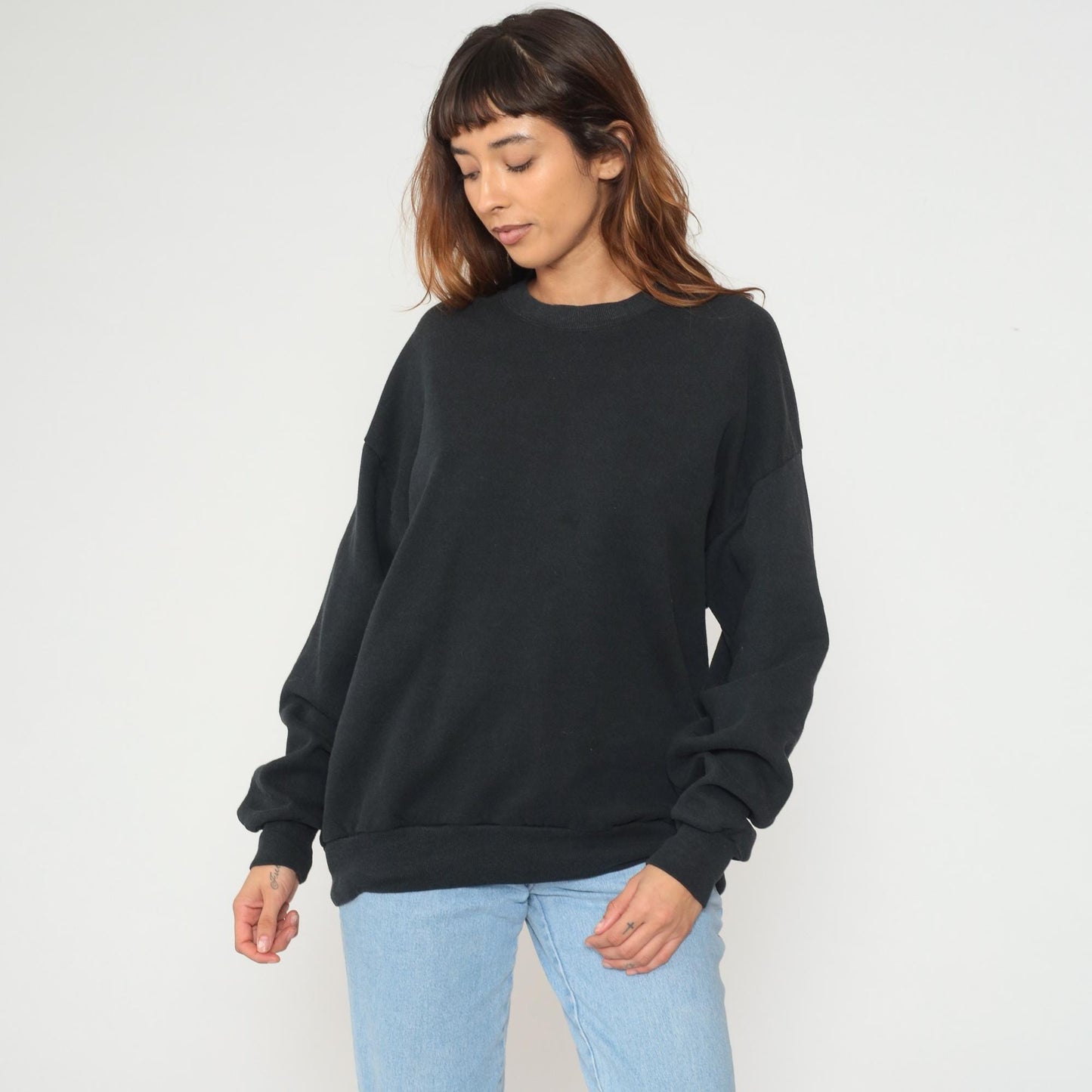 90s Jerzees Black Crewneck Sweatshirt Ribbed Cuffs Extra Large XL