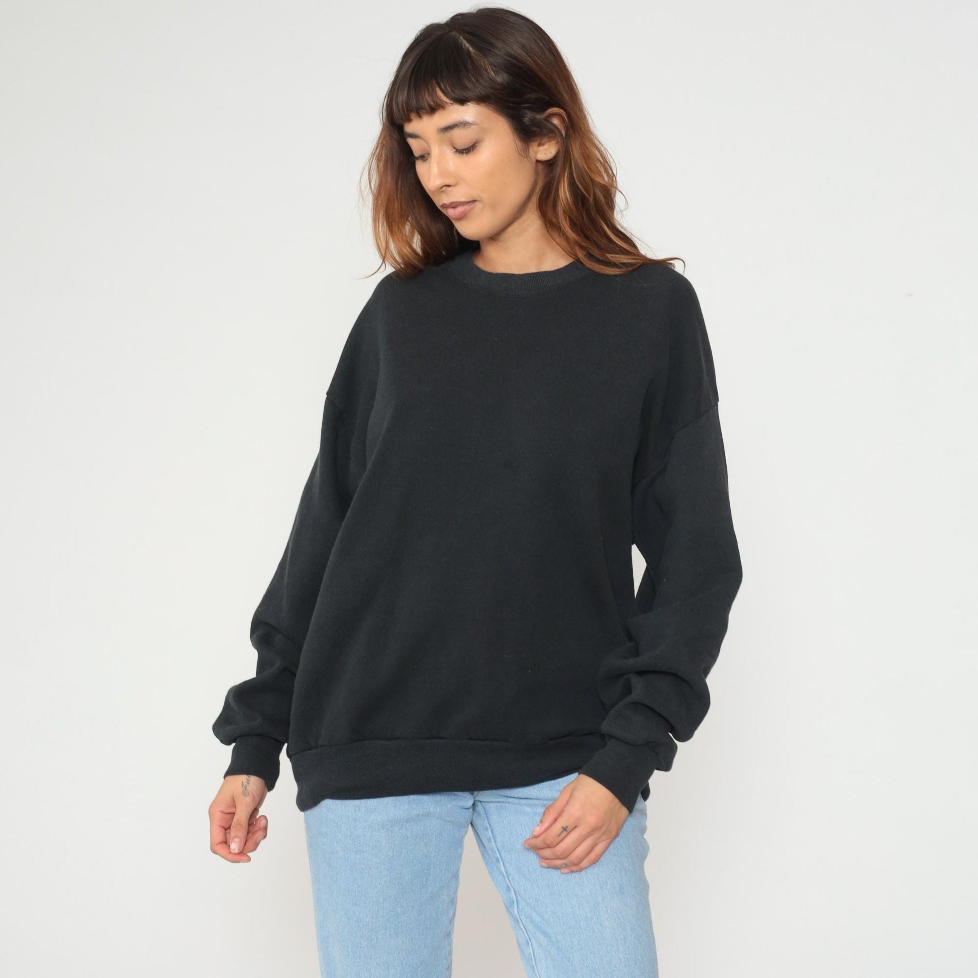 90s Jerzees Black Crewneck Sweatshirt Ribbed Cuffs Extra Large XL