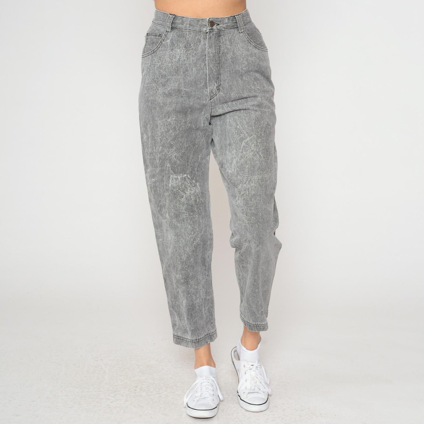 90s Peter Kelly Lee High Waisted Jeans Grey Acid Wash Cropped Ankle 31