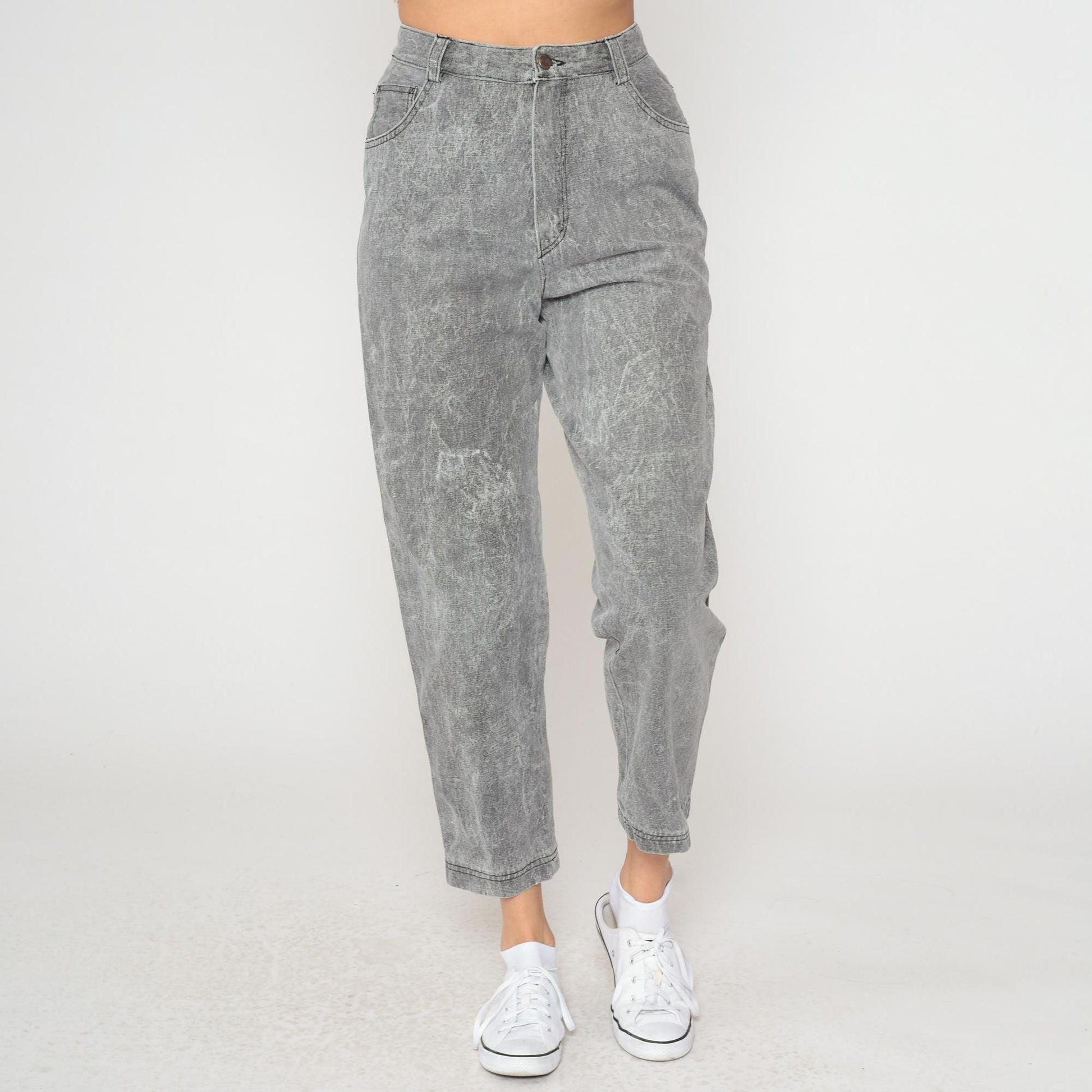90s Peter Kelly Lee High Waisted Jeans Grey Acid Wash Cropped Ankle 31