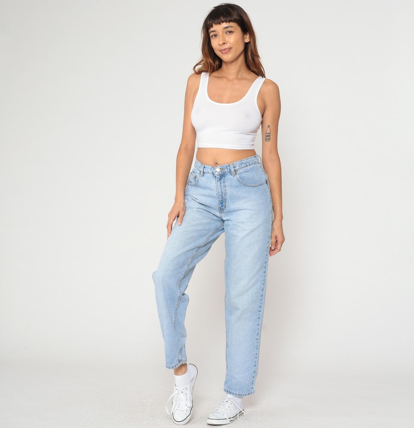 90s Ellemenno Light Wash High-Waisted Straight Leg Jeans Medium