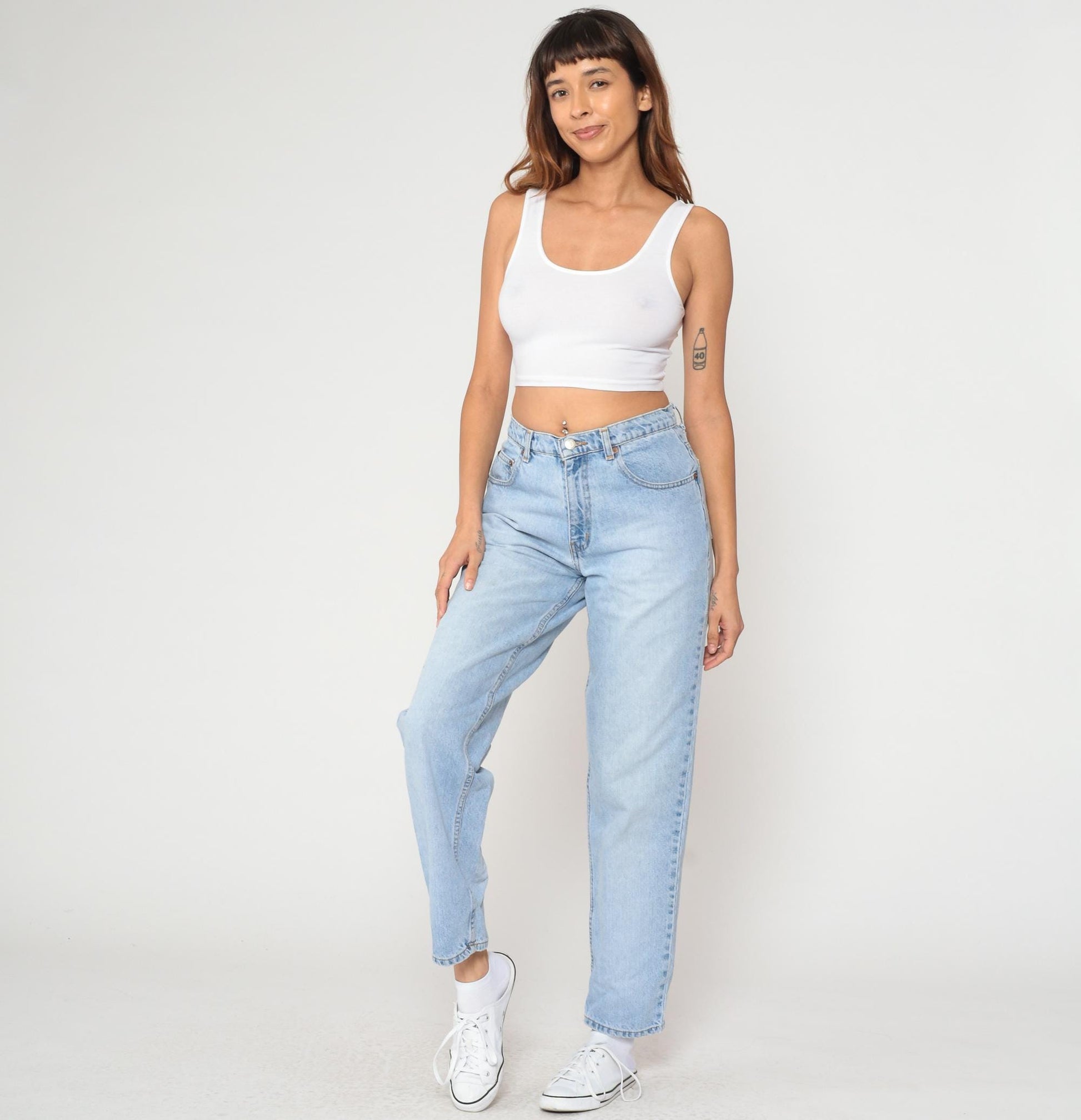 90s Ellemenno Light Wash High-Waisted Straight Leg Jeans Medium