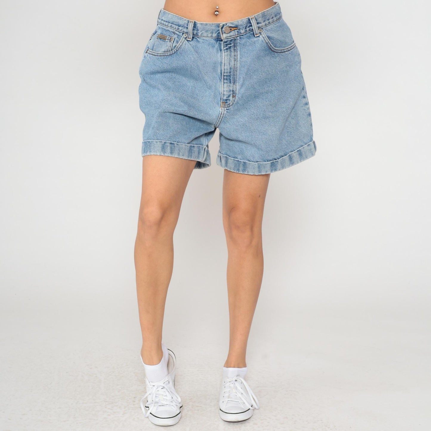 Calvin Klein 90s High Rise Denim Shorts Light Wash Blue Button Fly Large