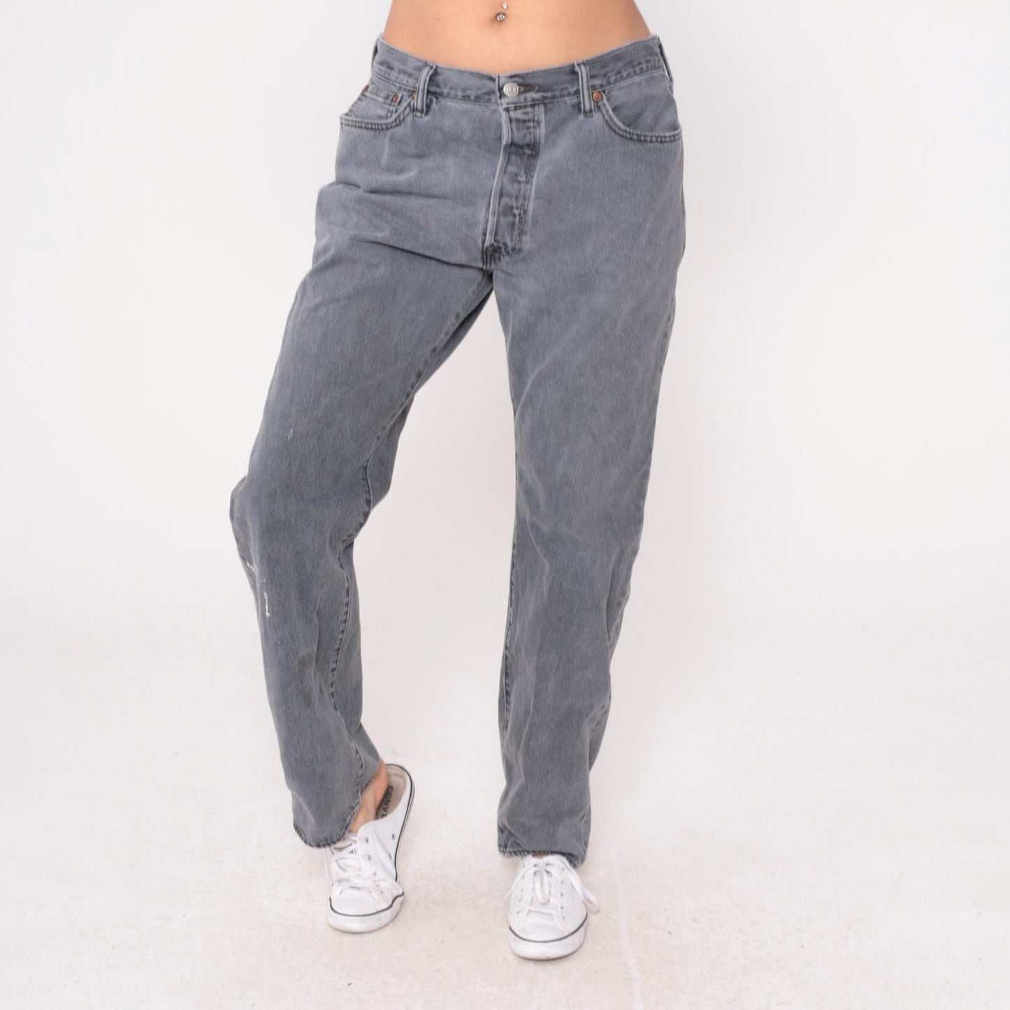 Levi's 501 Y2K Grey Straight Leg Denim High Waist Button Fly Large L