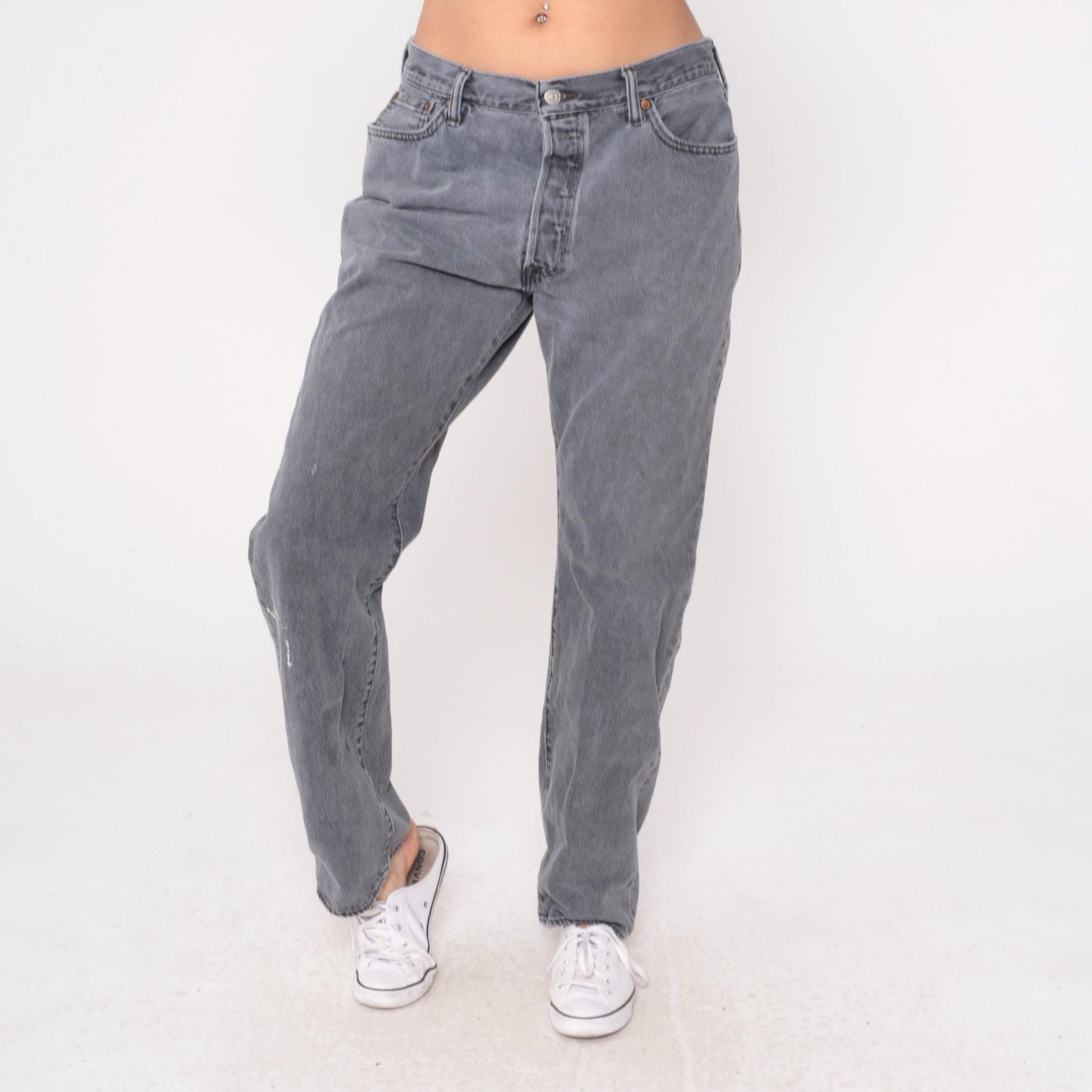 Levi's 501 Y2K Grey Straight Leg Denim High Waist Button Fly Large L