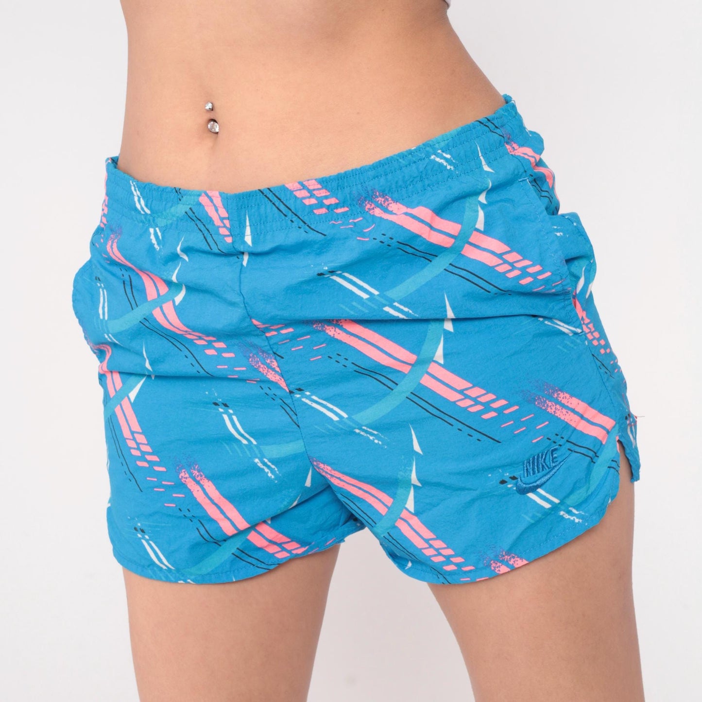Nike 90s Athletic Shorts Blue Pink Geometric Pattern Mesh Lining Medium