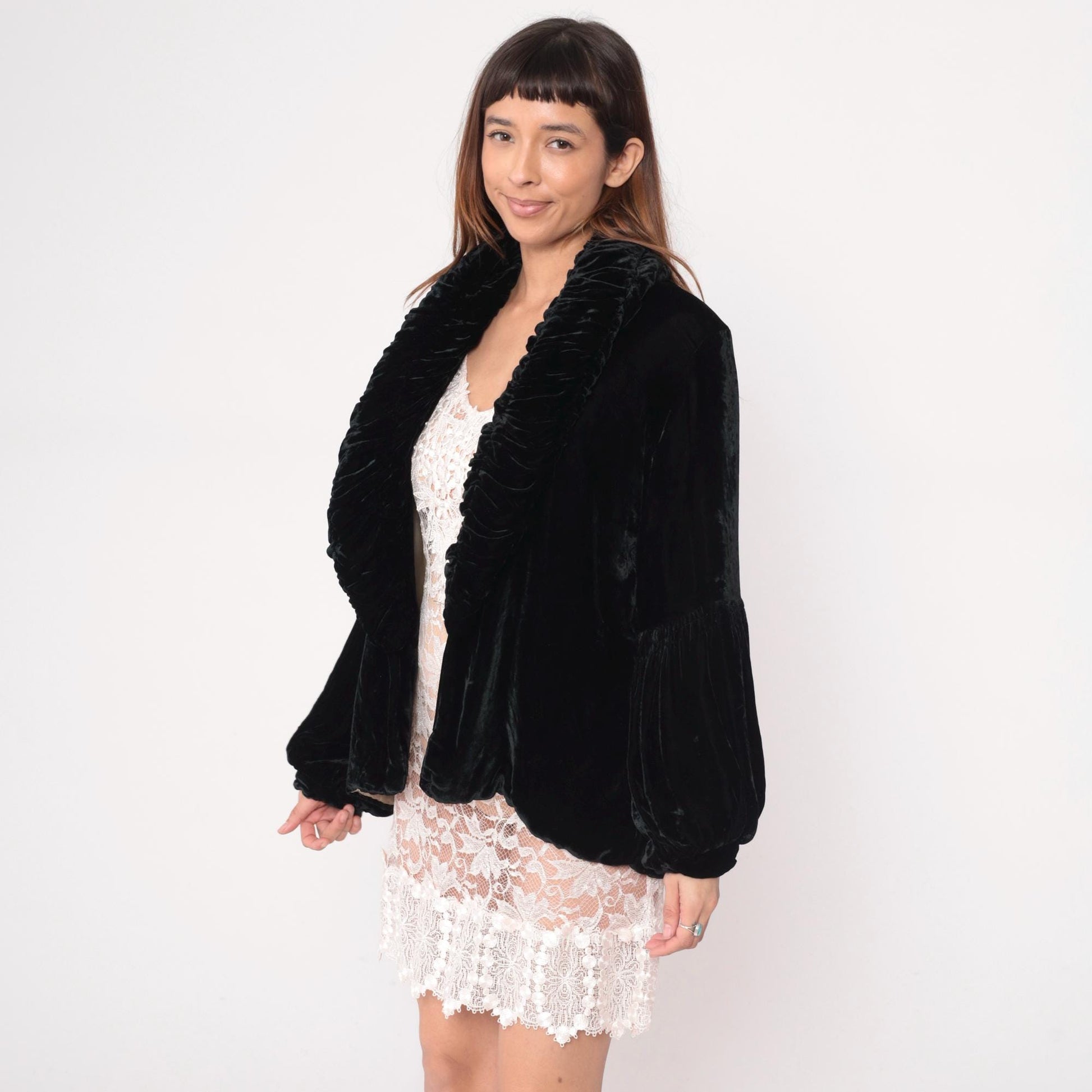 1930s Black Velvet Blazer Silk Lined Notched Collar Jacket Medium