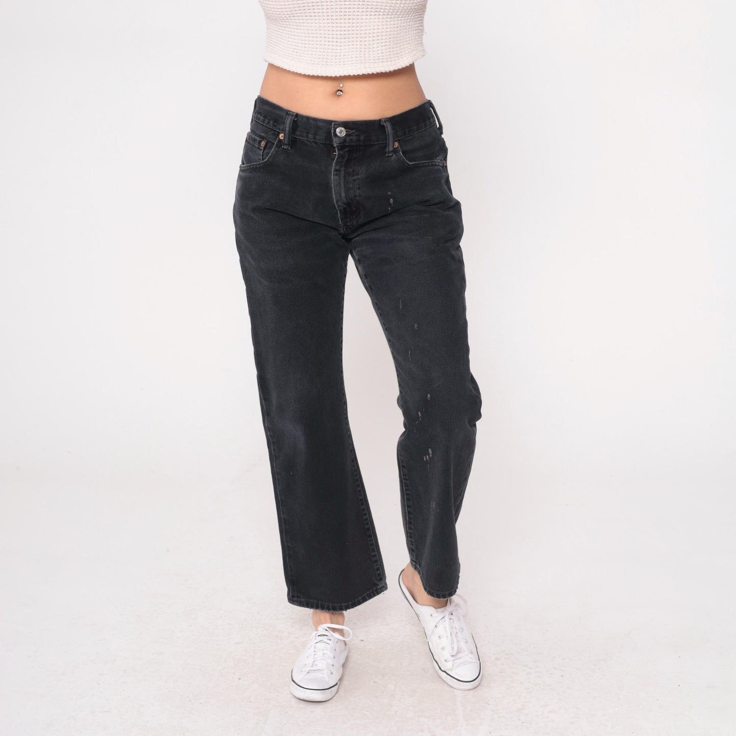 Y2K Levi's 517 Black Denim Jeans Straight Leg Distressed Raw Hem Medium M