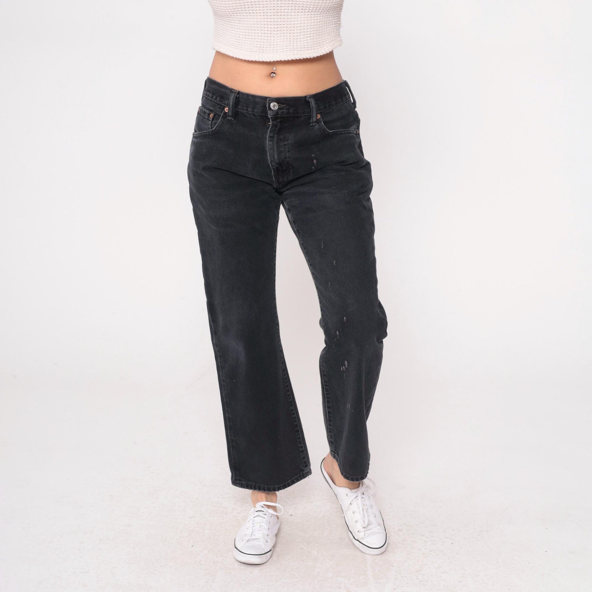 Y2K Levi's 517 Black Denim Jeans Straight Leg Distressed Raw Hem Medium M