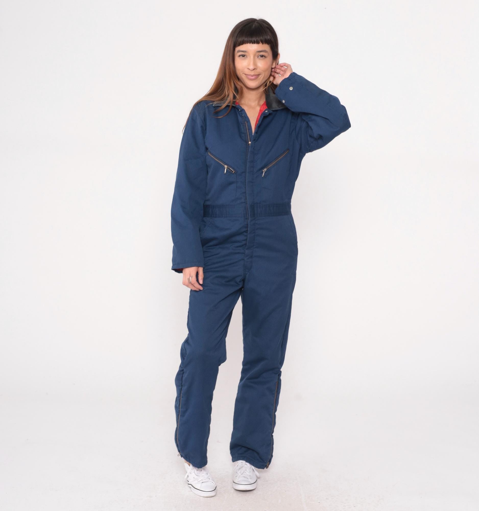 90s Walls Blizzard Pruf Navy Coveralls Zip Front Workwear Small