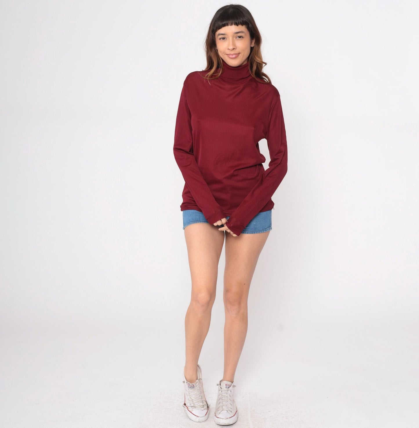 70s Burgundy Turtleneck Long Sleeve Ribbed Knit Pullover Extra Large