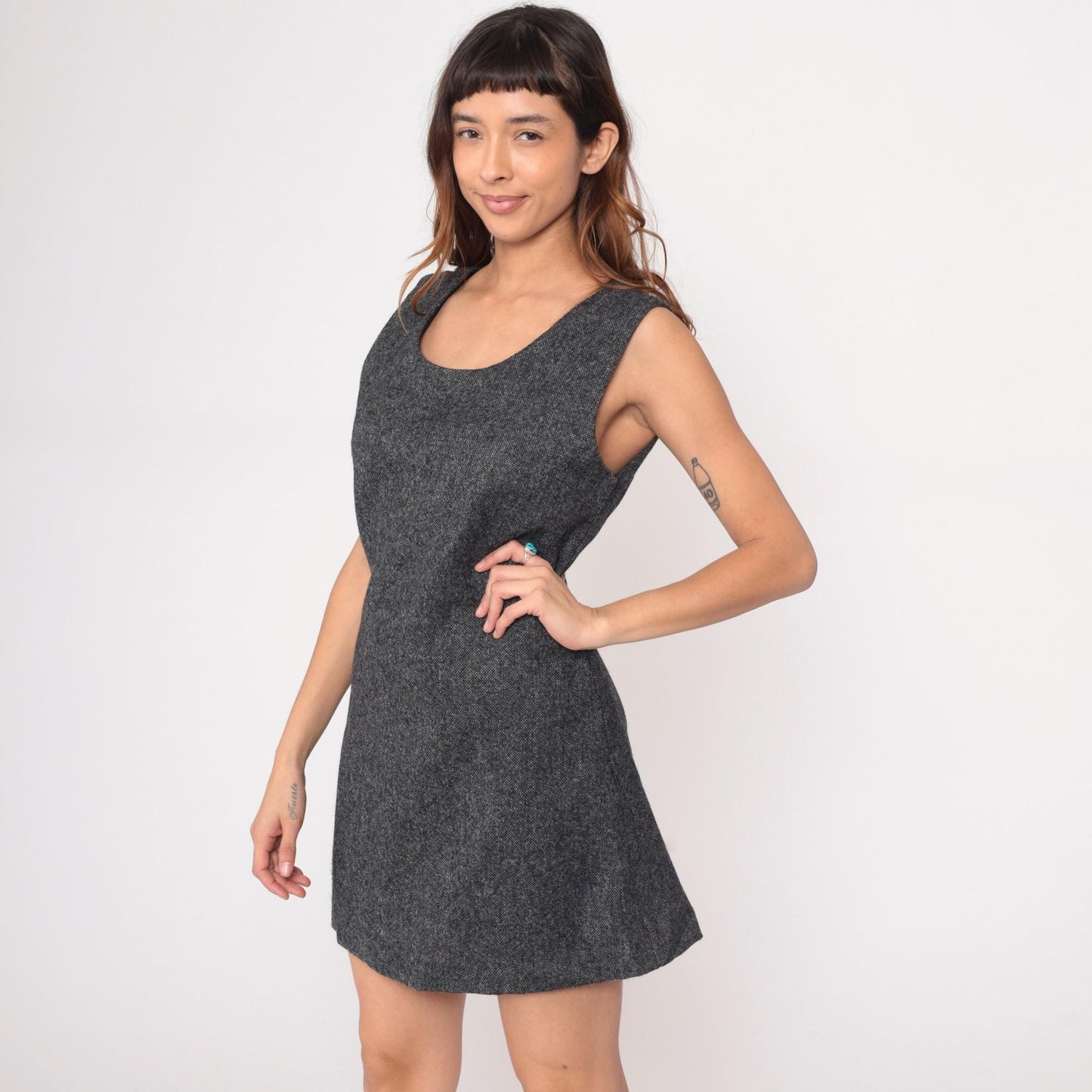90s Mary Jane Marcasiano Wool Mini Dress Charcoal Sleeveless Medium