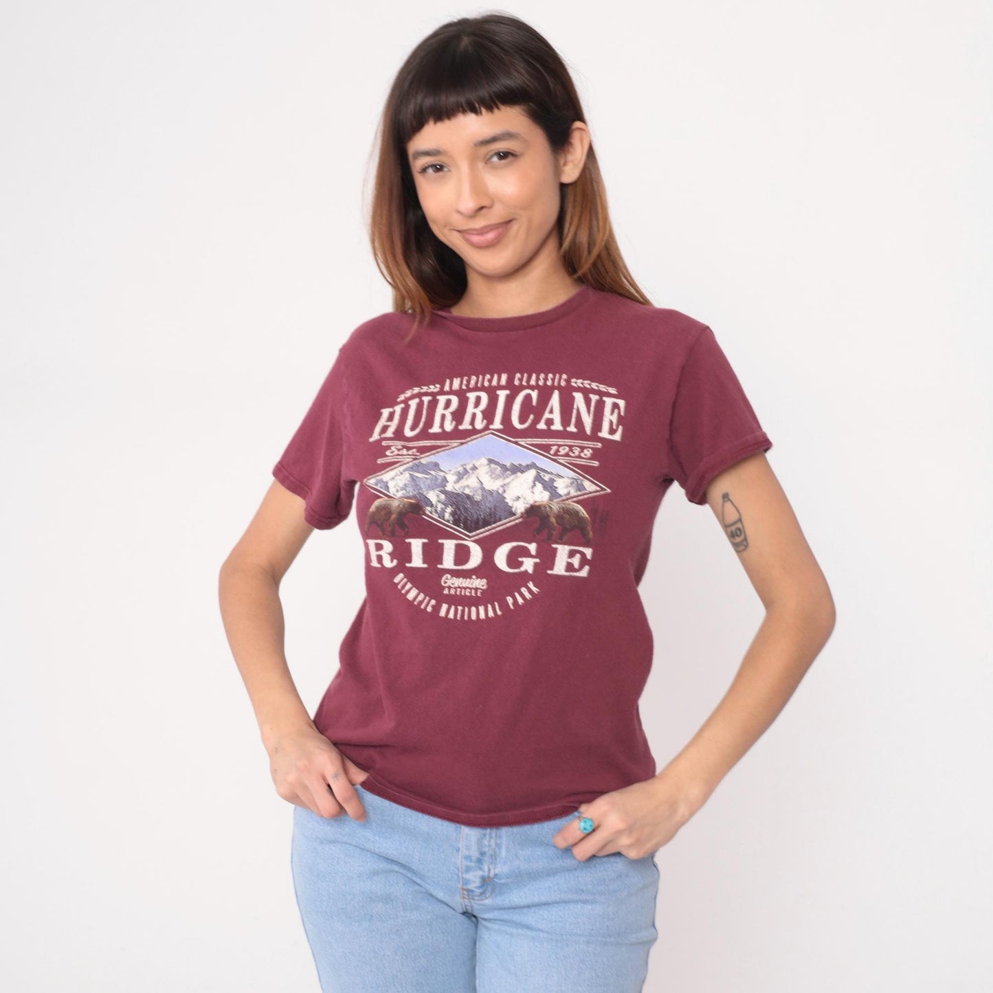 Y2K Hurricane Ridge Olympic National Park Graphic Tee Burgundy Small