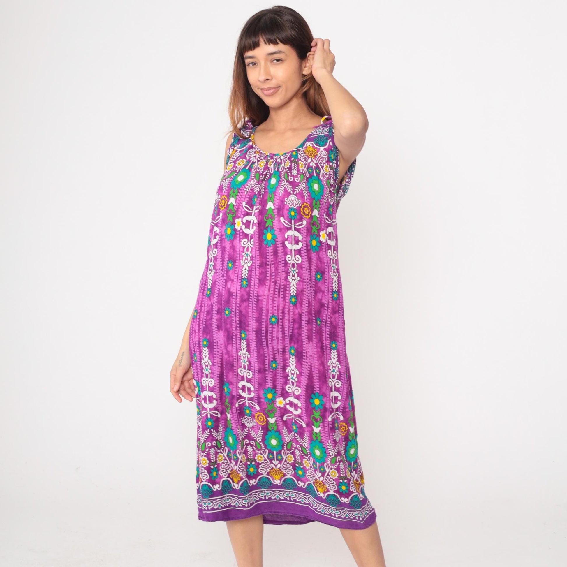 Y2K Vanee Purple Floral Maxi Dress Multicolor Geometric Print Sleeveless Medium M