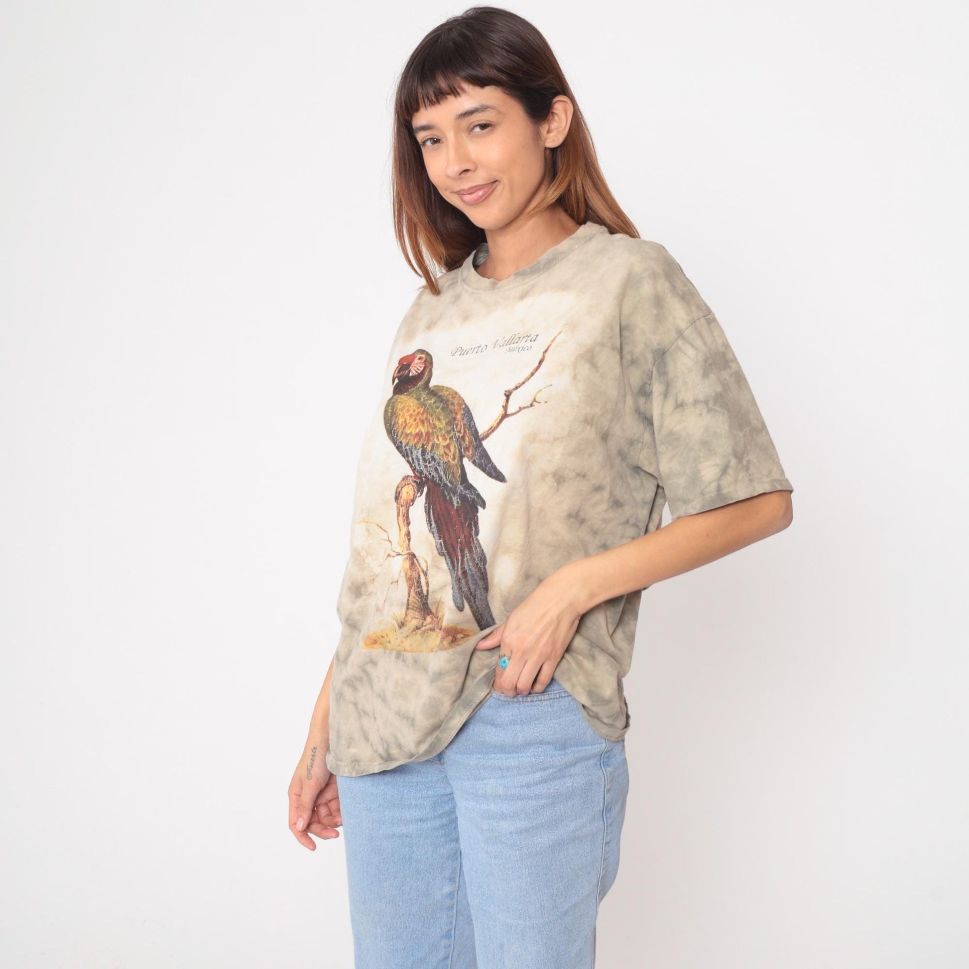90s Yazbek Puerto Vallarta Mexico Parrot Tie-Dye Tee Cotton Extra Large XL