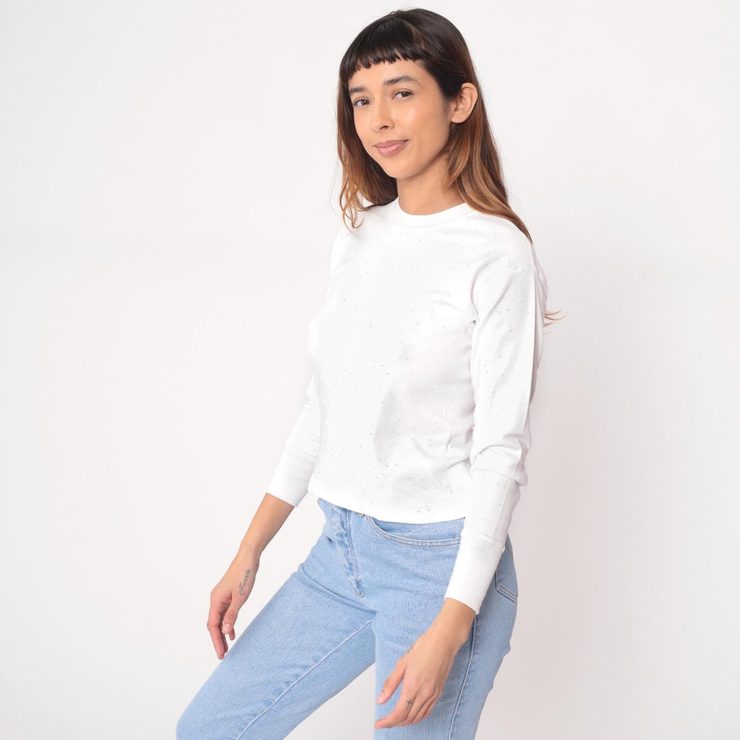 90s White Thermal Waffle Knit Crew Neck Long Sleeve Top Medium M