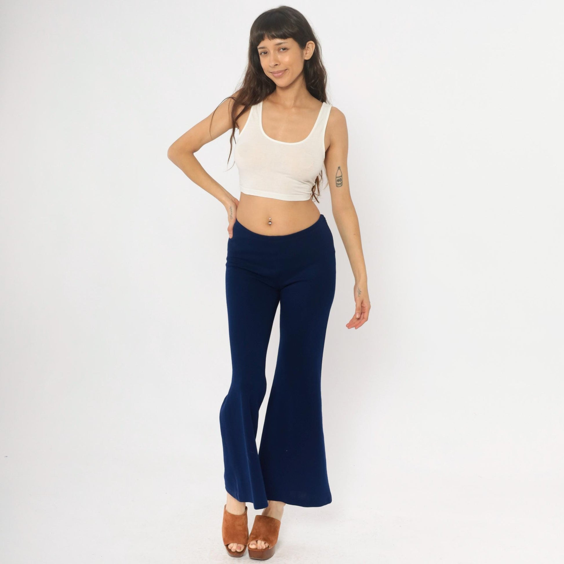 70s Navy Flare Pants Joshua Tree High Waisted Bell Bottom Medium