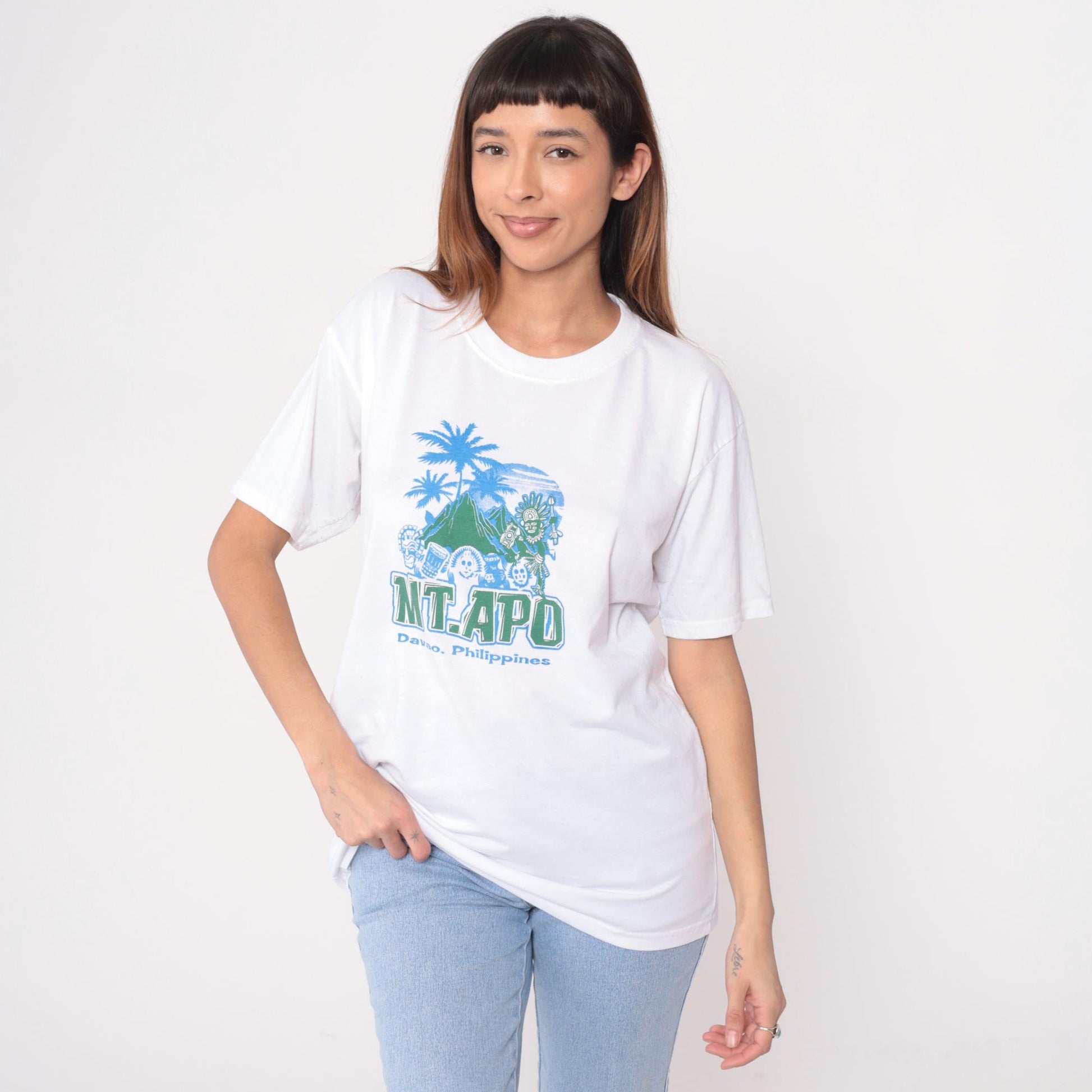 90s Mt. Apo Davao Philippines Graphic T-Shirt White Cotton Souvenir Large L