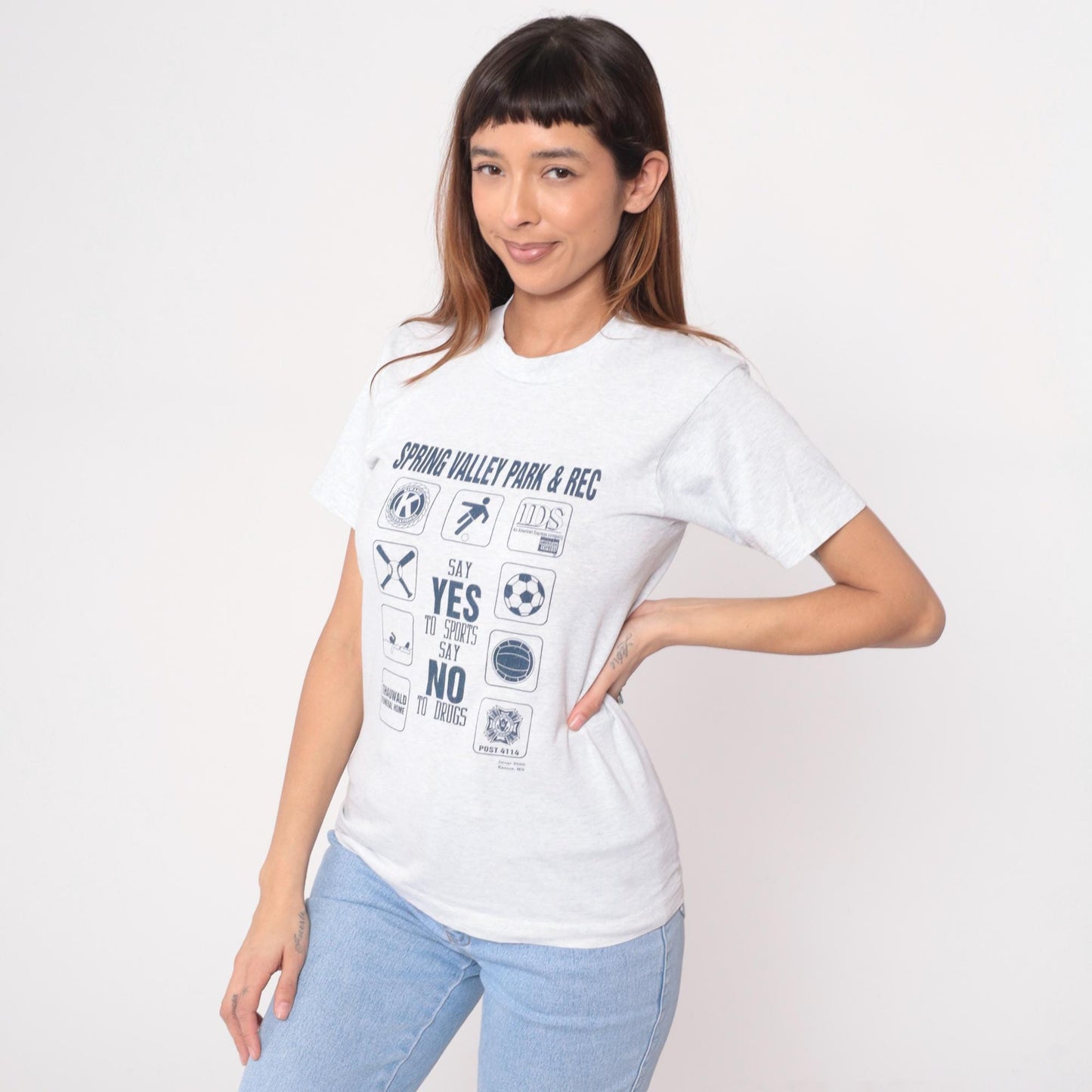 90s Say Yes To Sports Say No To Drugs Graphic Tee Spring Valley White XS