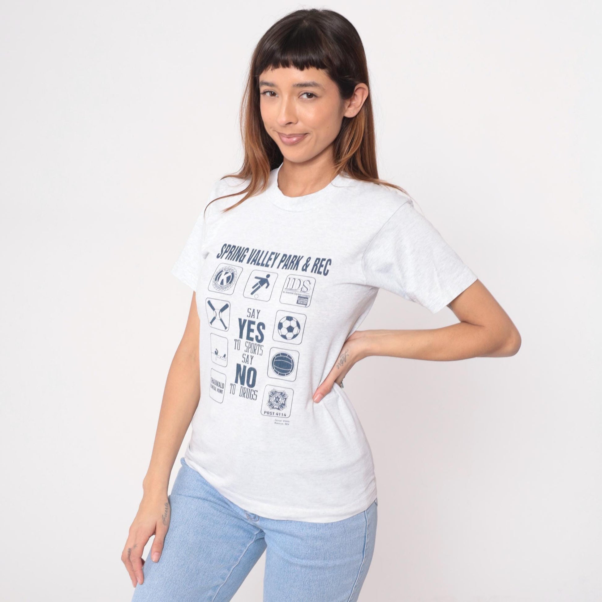 90s Say Yes To Sports Say No To Drugs Graphic Tee Spring Valley White XS