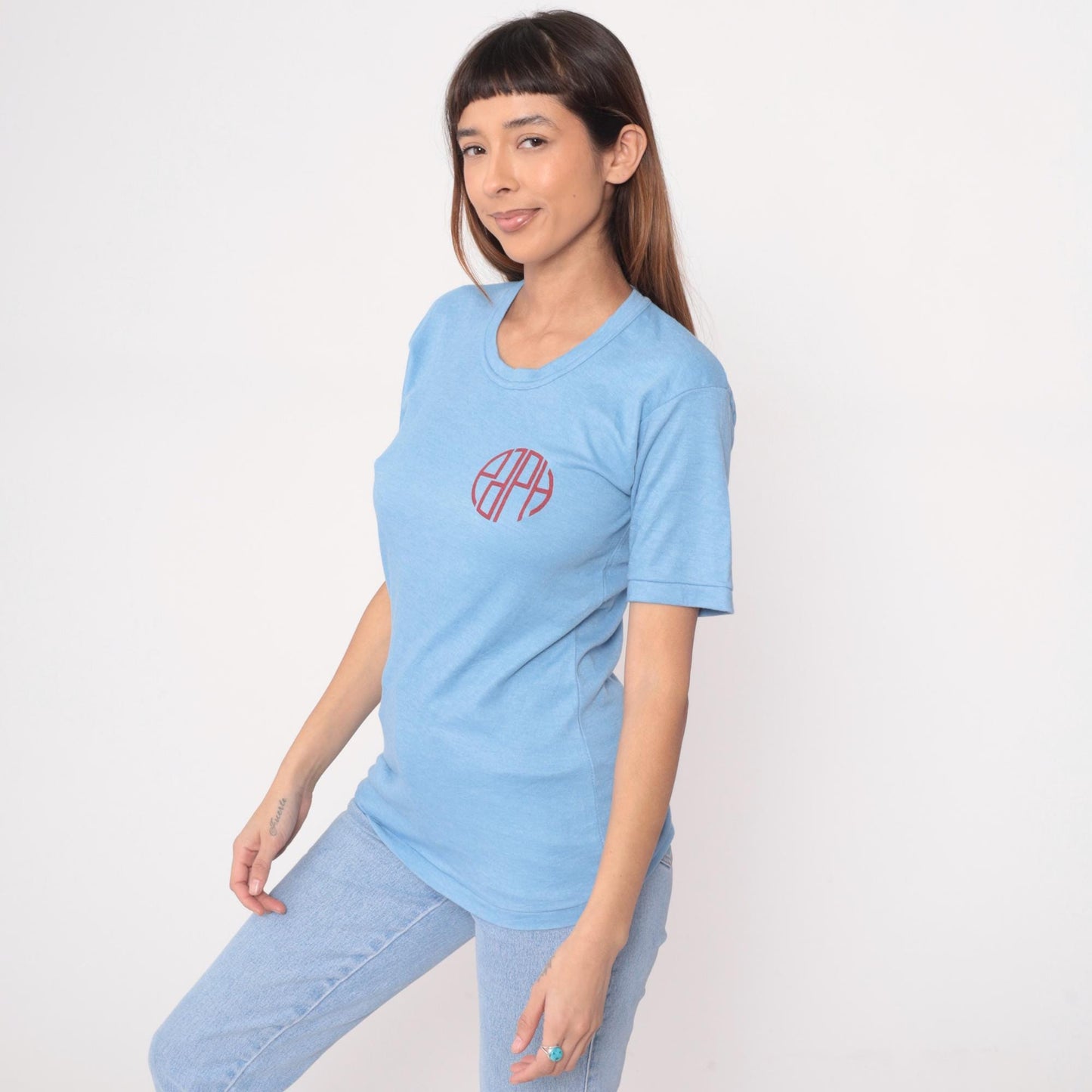 90s Paco Asia Plumbing Hardware Logo Tee Light Blue Graphic Small S