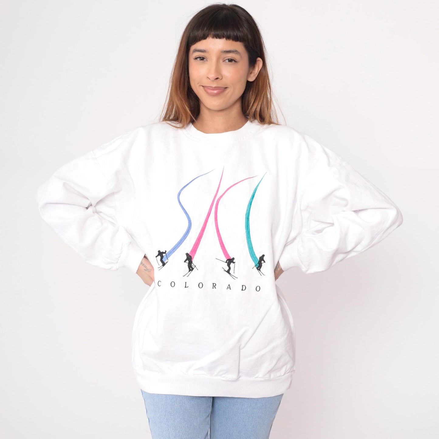 90s Crazy Shirts Colorado Ski Graphic Sweatshirt White Cotton Medium