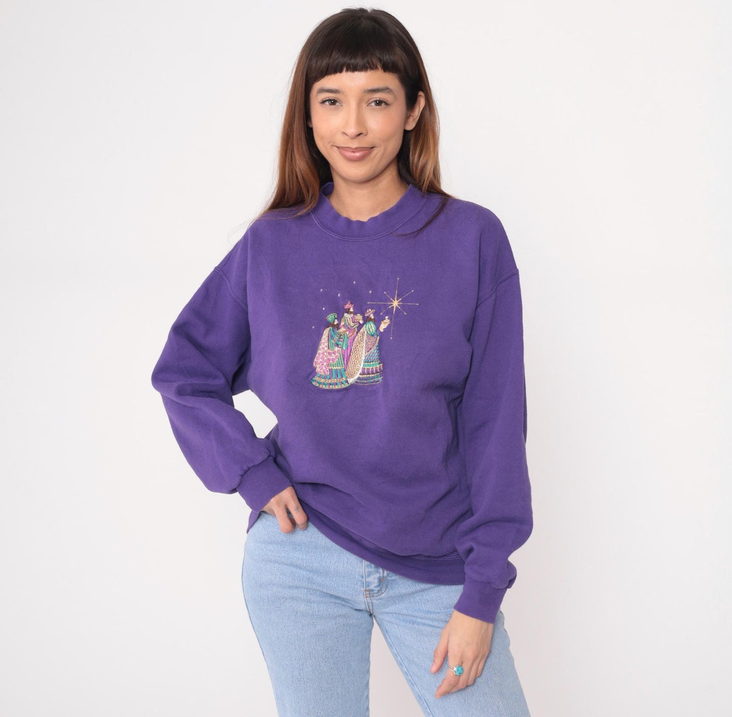 90s Peanut Butter and Jelly Purple Sweatshirt Three Wise Men Embroidered Large L