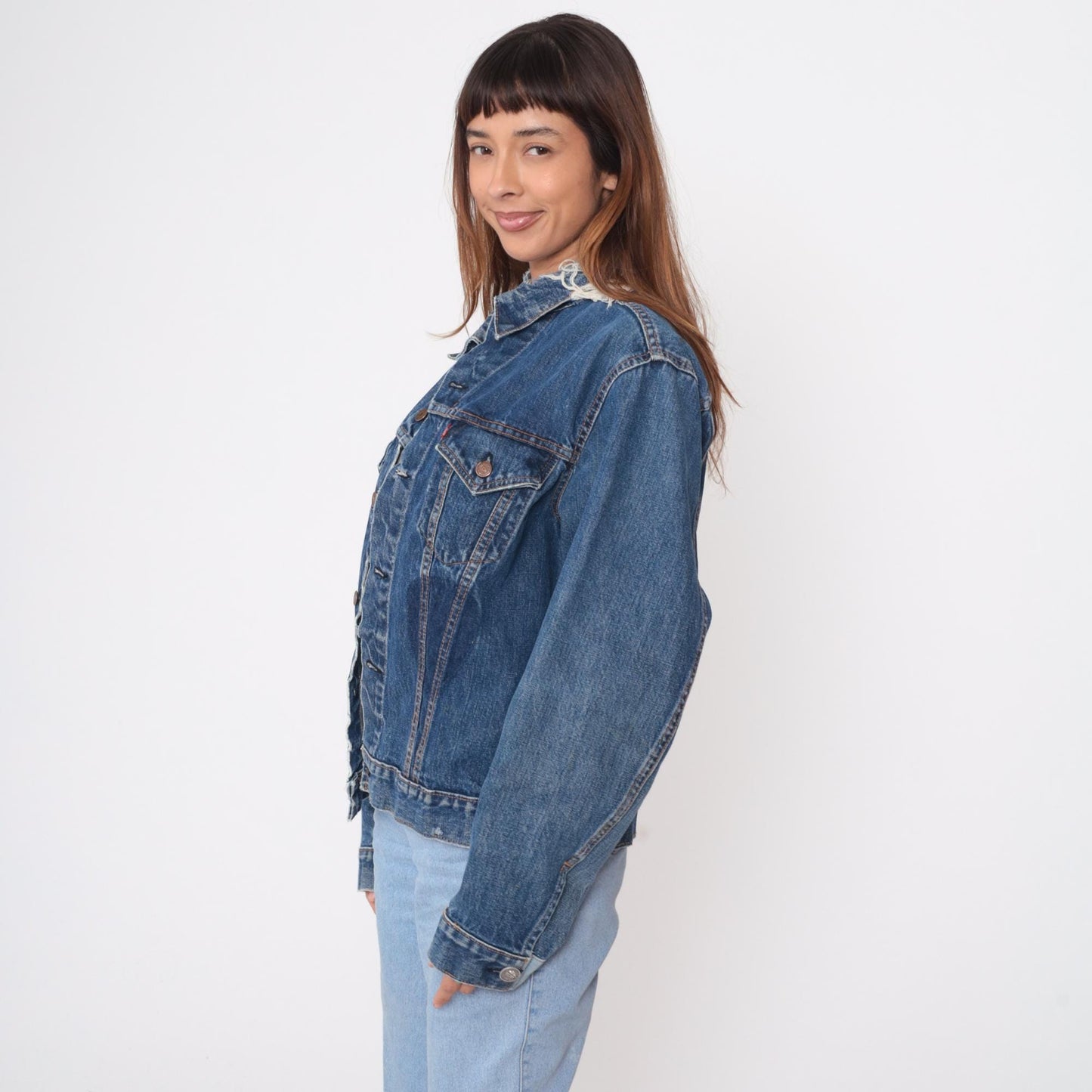70s Levi's Denim Jacket Medium Blue Washed Distressed Trucker