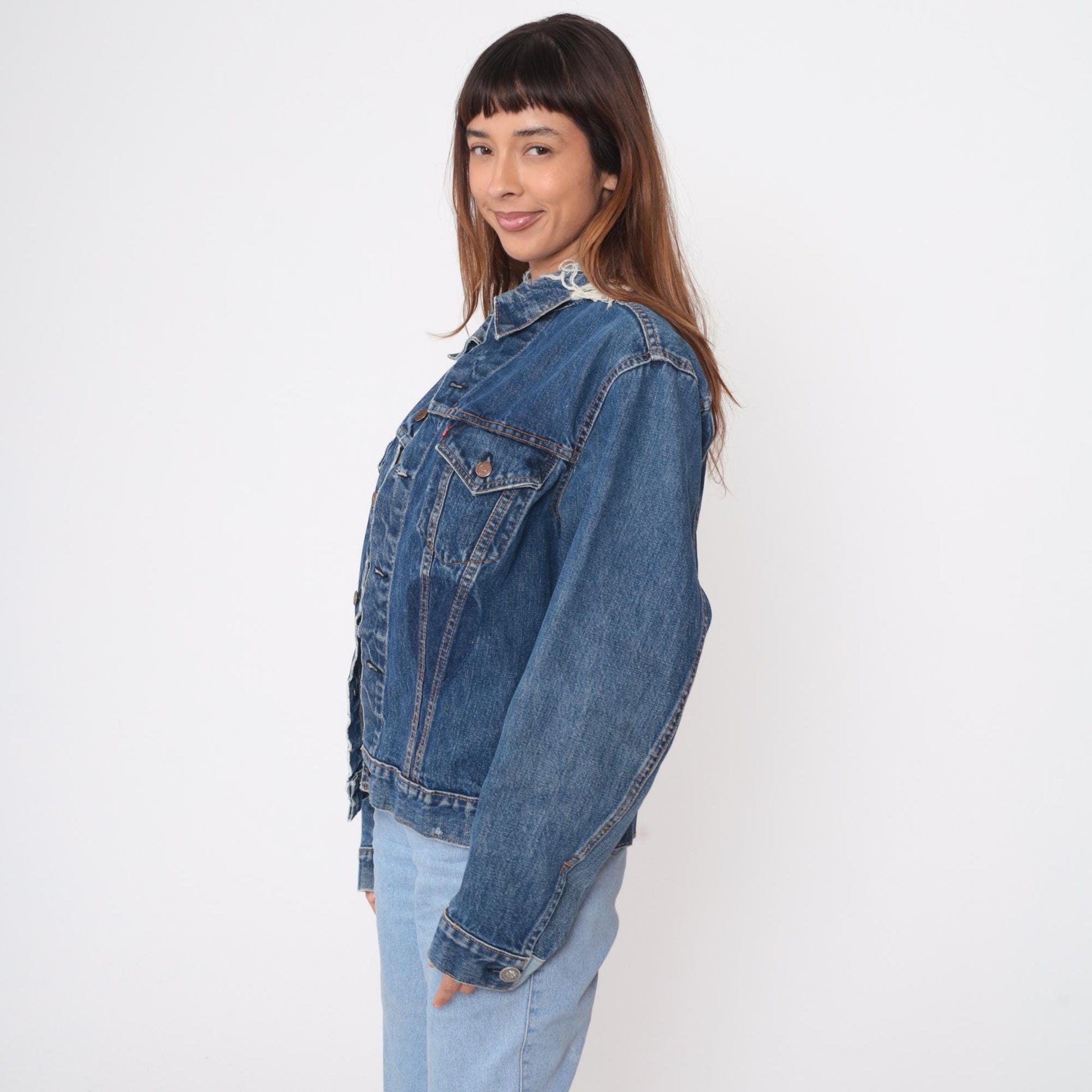 70s Levi's Denim Jacket Medium Blue Washed Distressed Trucker