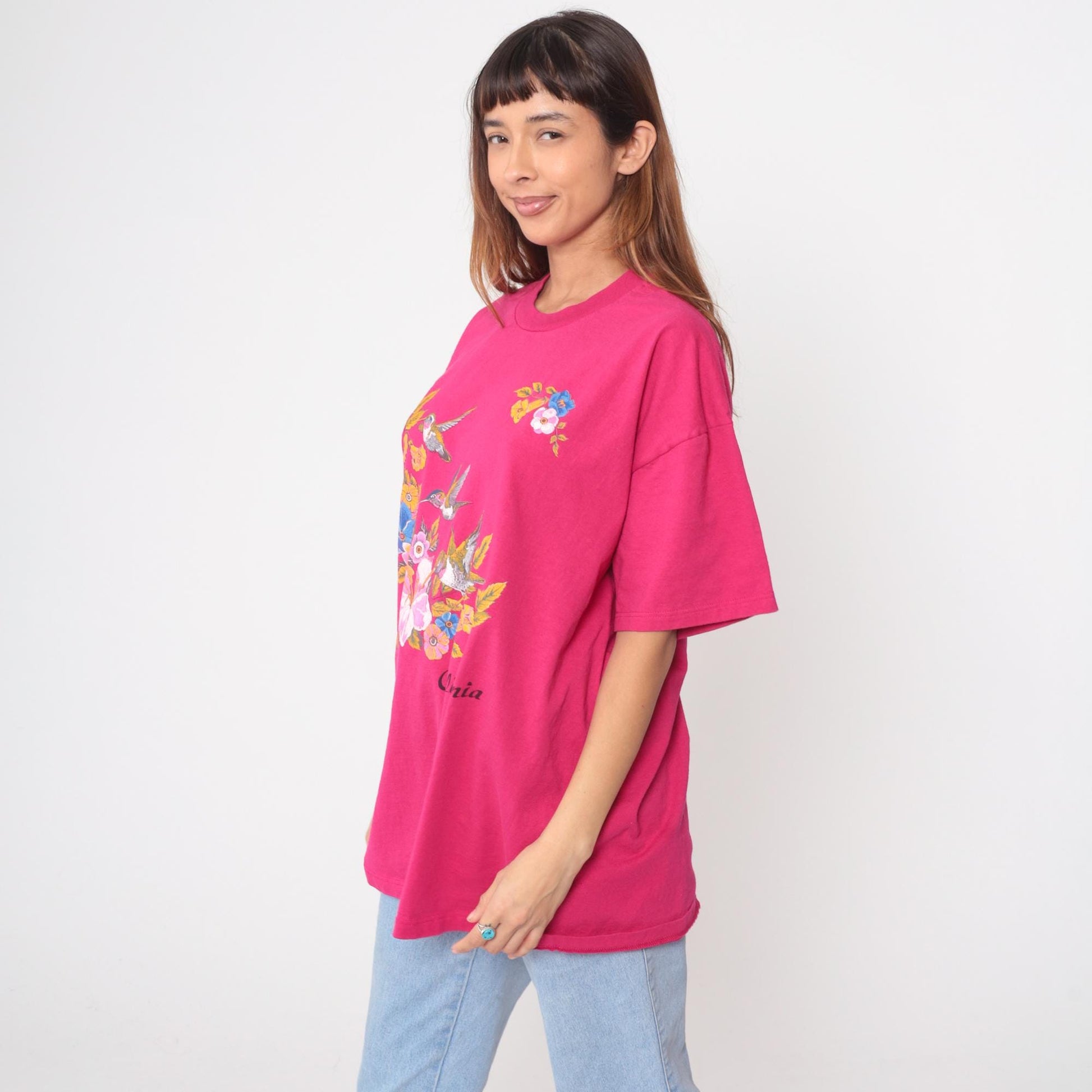 90s Jerzees Hummingbird California Graphic T-Shirt Pink Extra Large XXL