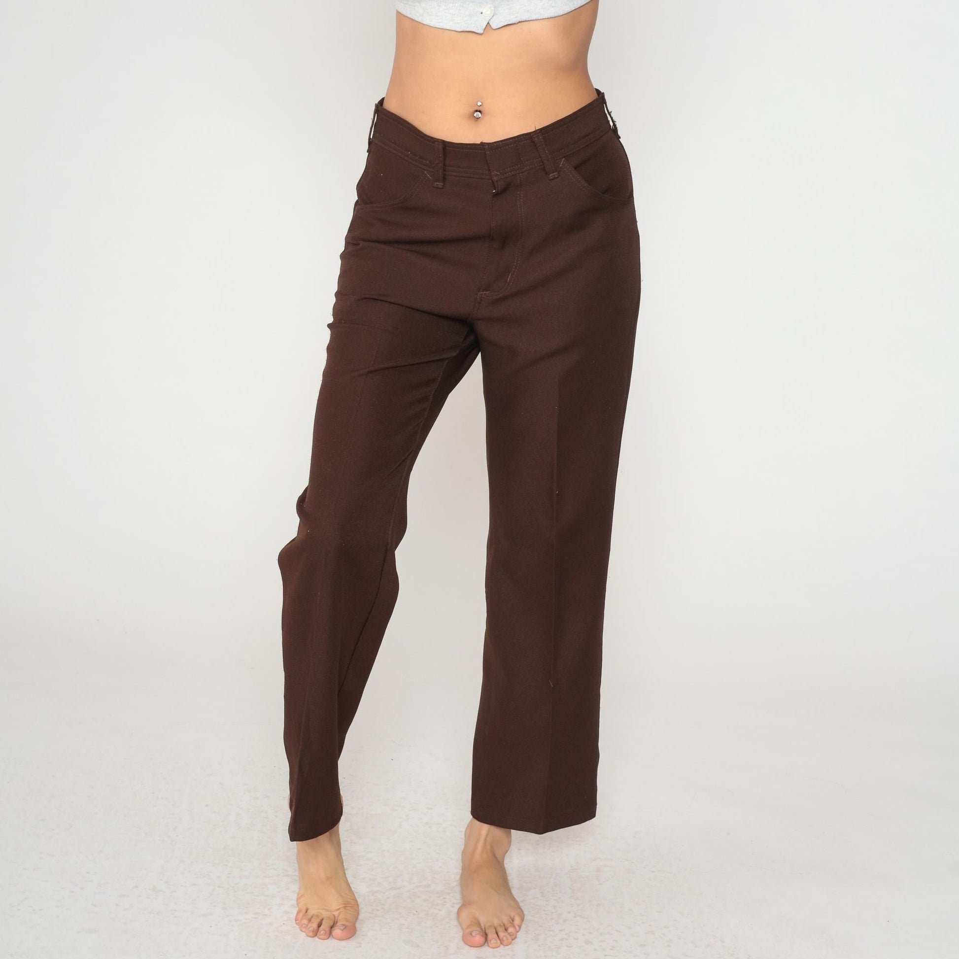 70s Sportabouts Brown Straight Leg Trousers High Waisted Large L