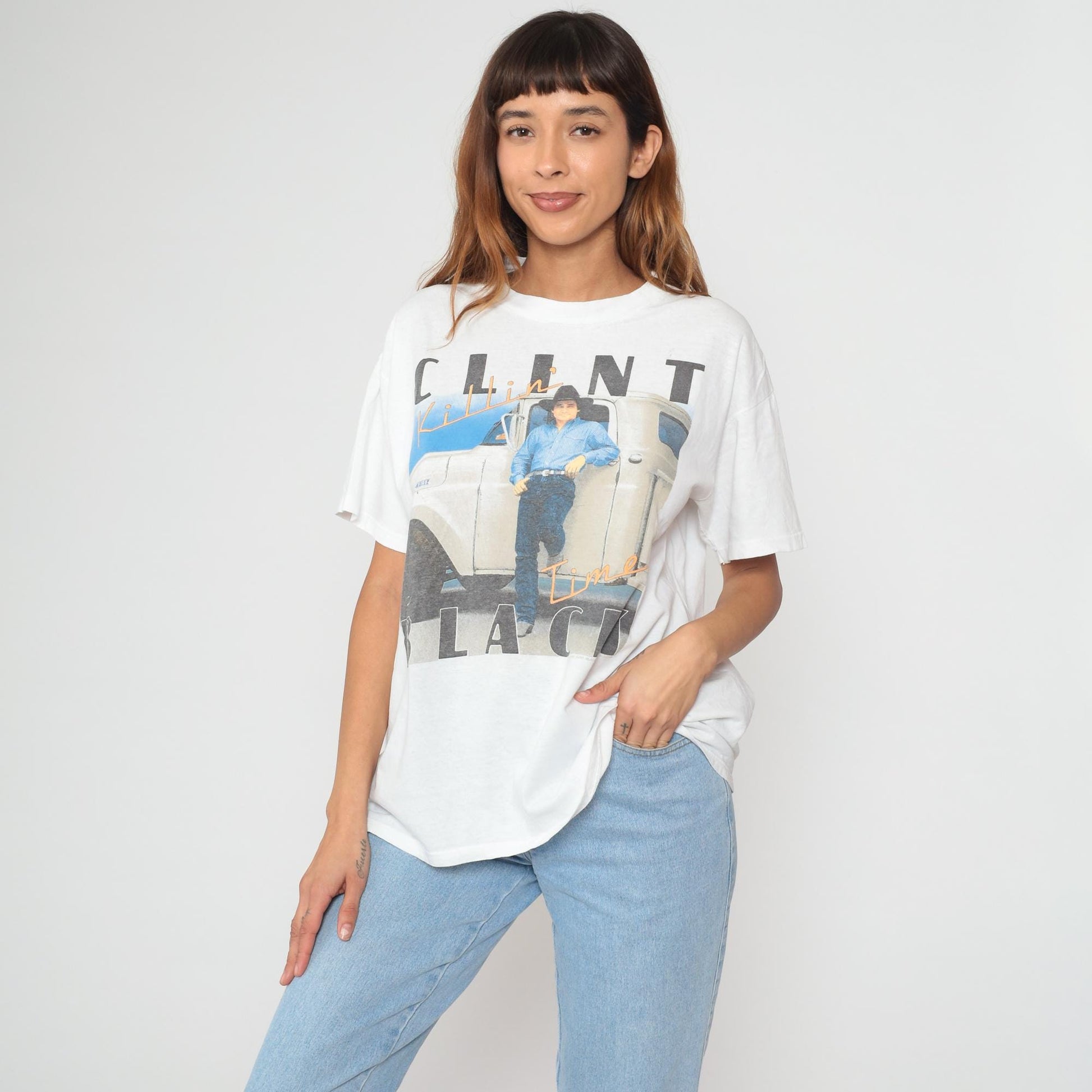 90s Clint Black Killin' Time Tour Concert Tee White Cotton Extra Large XL