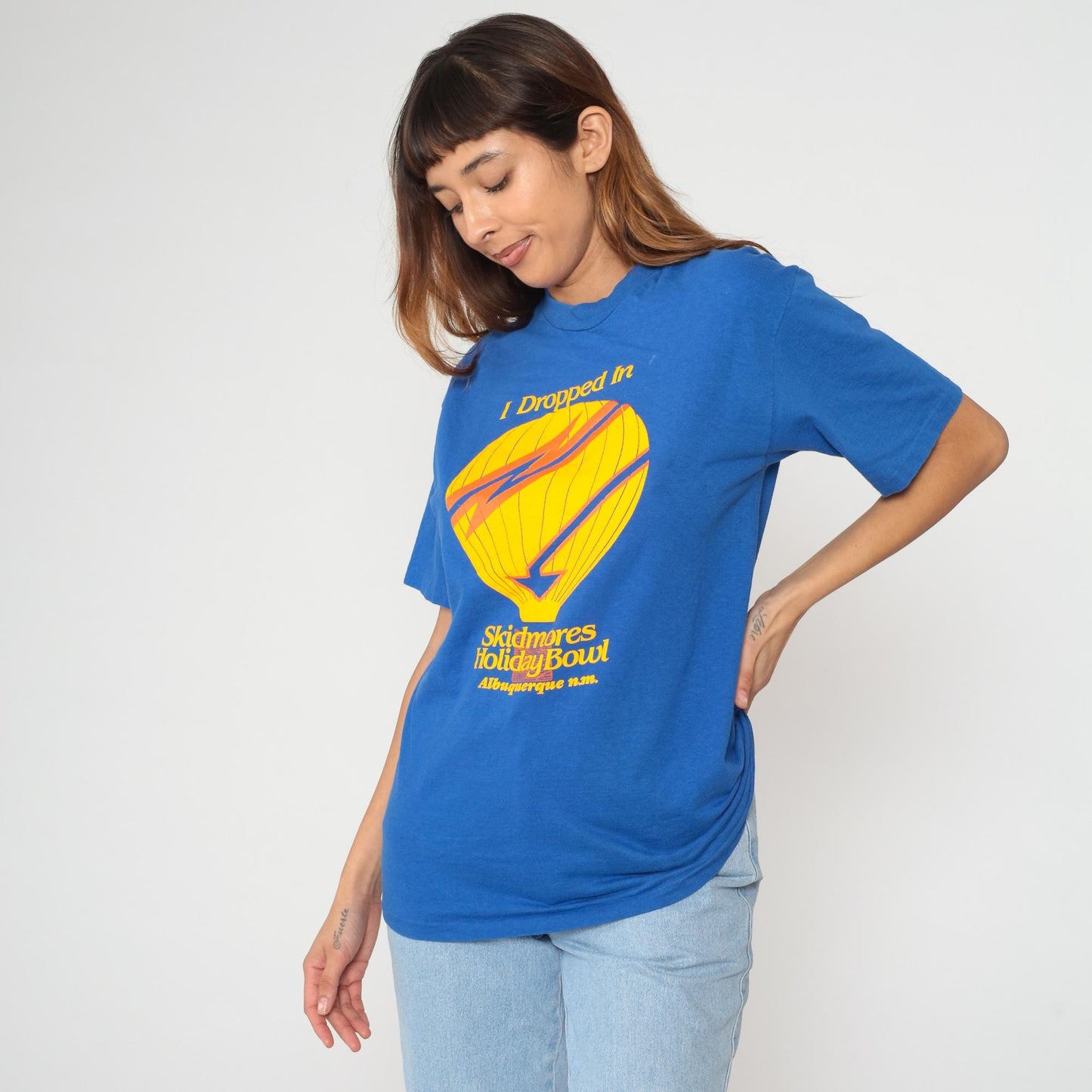 90s Hot Air Balloon Graphic T-Shirt Royal Blue Albuquerque Holiday Bowl Large