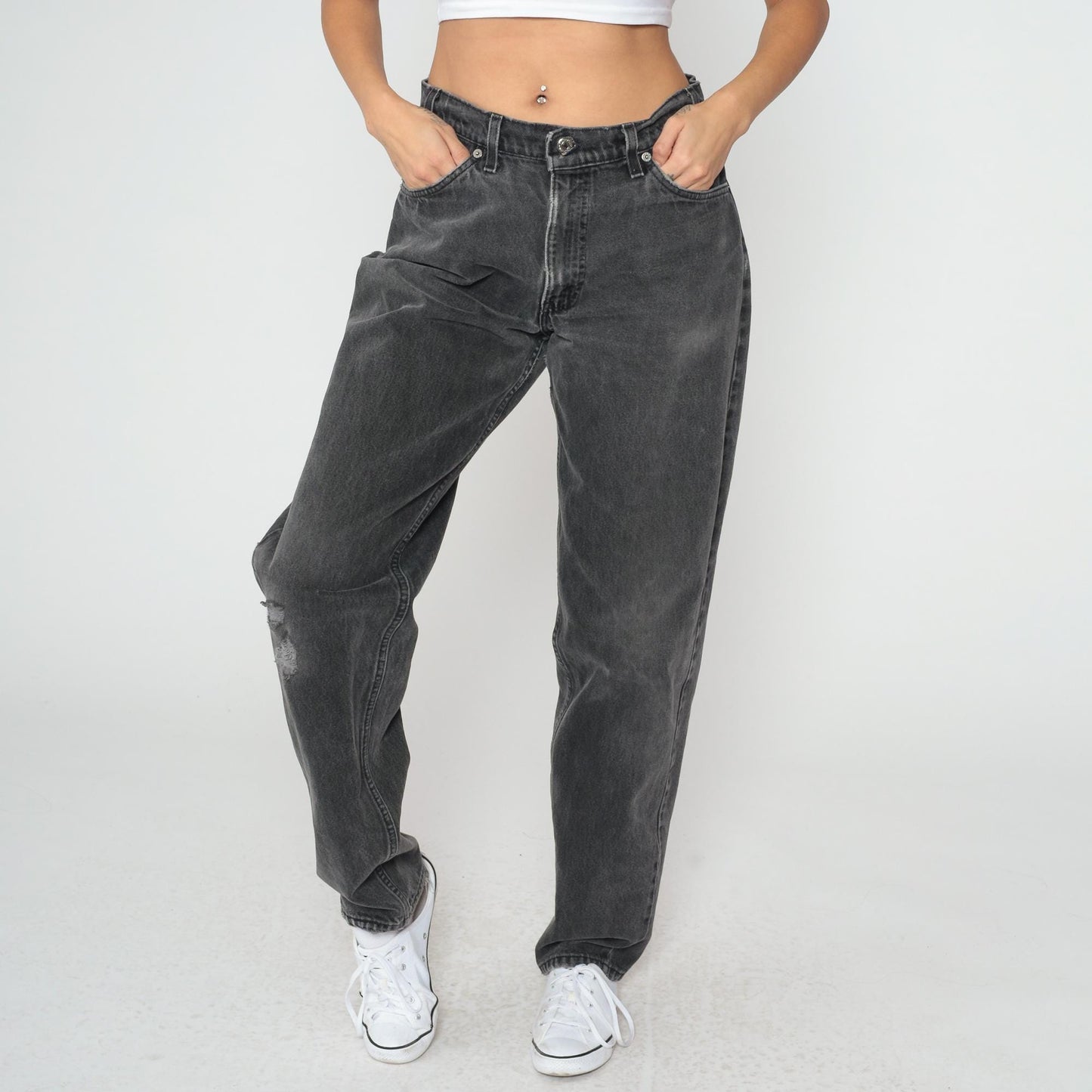 90s Levi's 560 High Waist Jeans Black Denim Faded Charcoal Large L